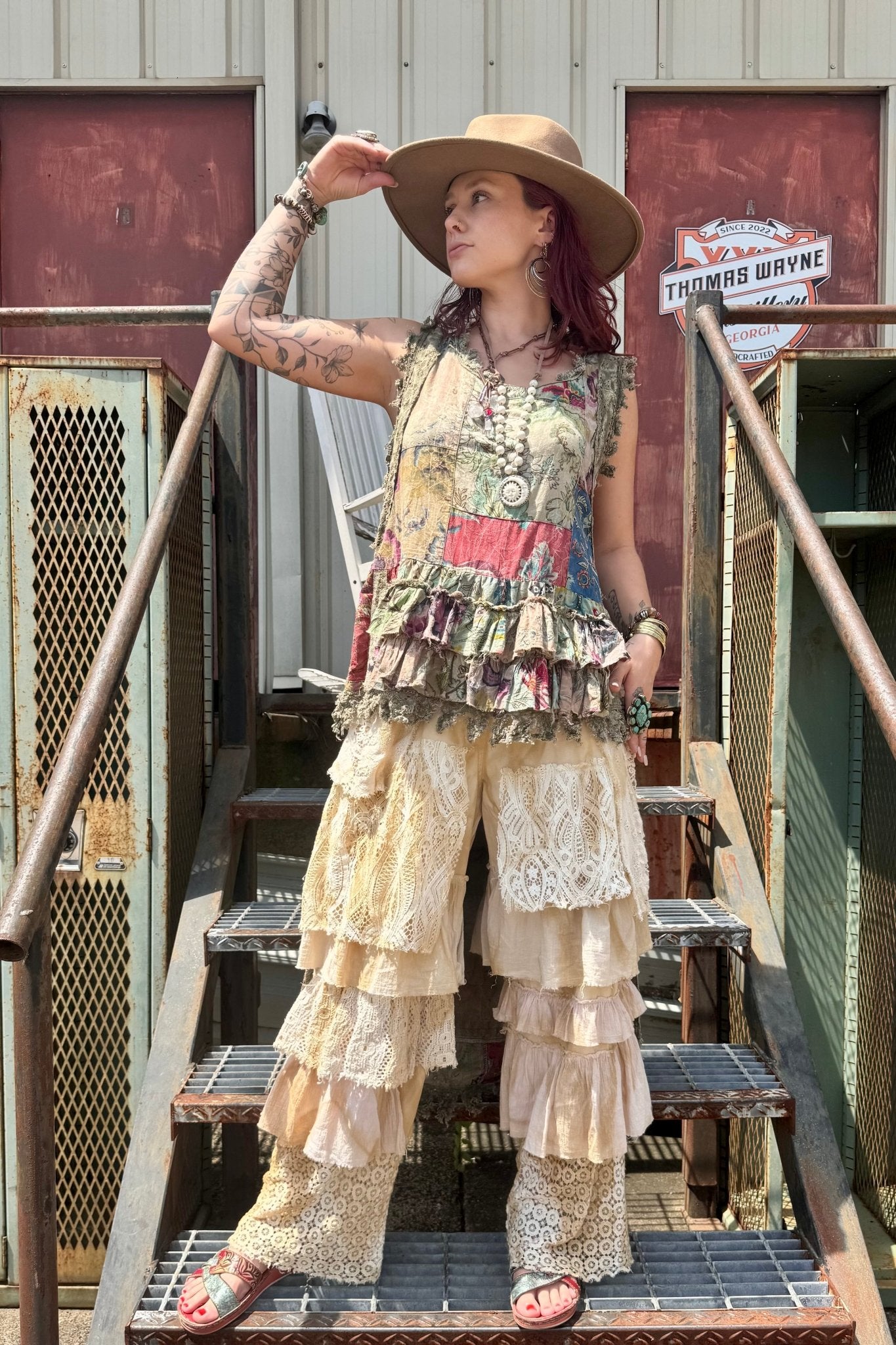 Hippie Vintage Lace Pant Tea Stain - ivyandlavyboutique A Rare Bird Shop