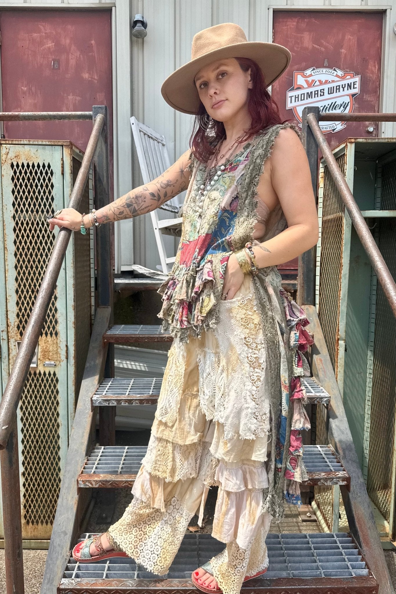 Hippie Vintage Lace Pant Tea Stain - ivyandlavyboutique A Rare Bird Shop