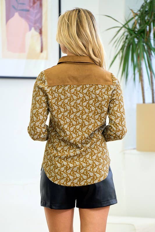 Holly Printed Rib Button Down Shirt - ivyandlavyboutique Doe and Rae