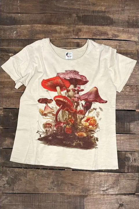 Lovely Mushroom - Moon Dance Distressed Cotton Tee Top