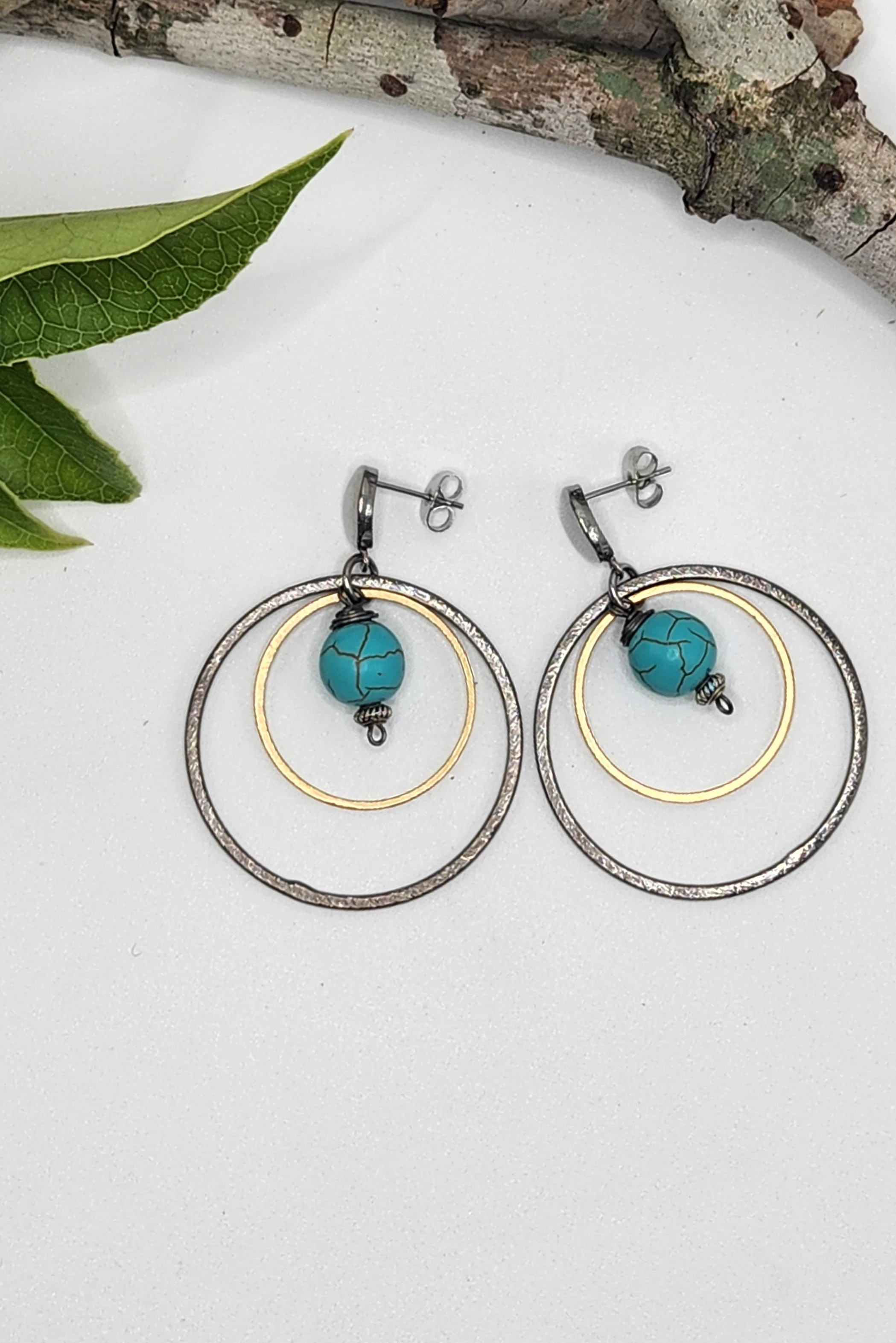 Double Circle Turquoise Earrings