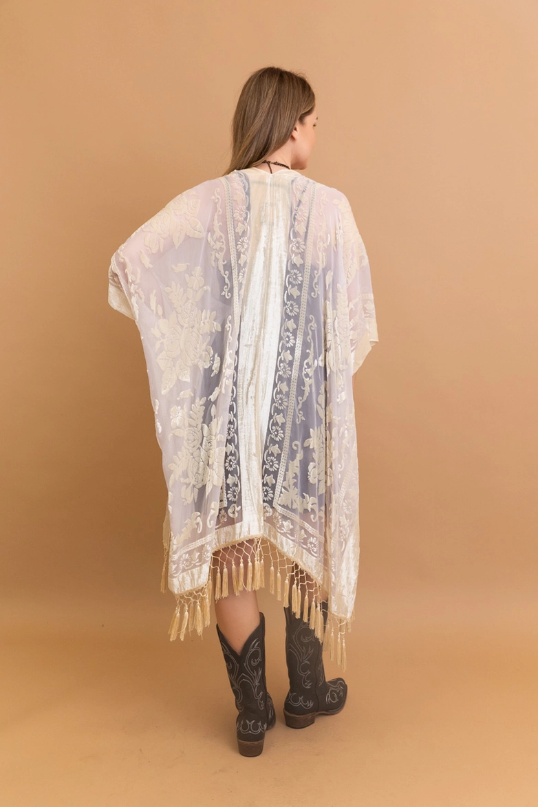 Victoria Velvet Burnout Mesh Tassel Kimono