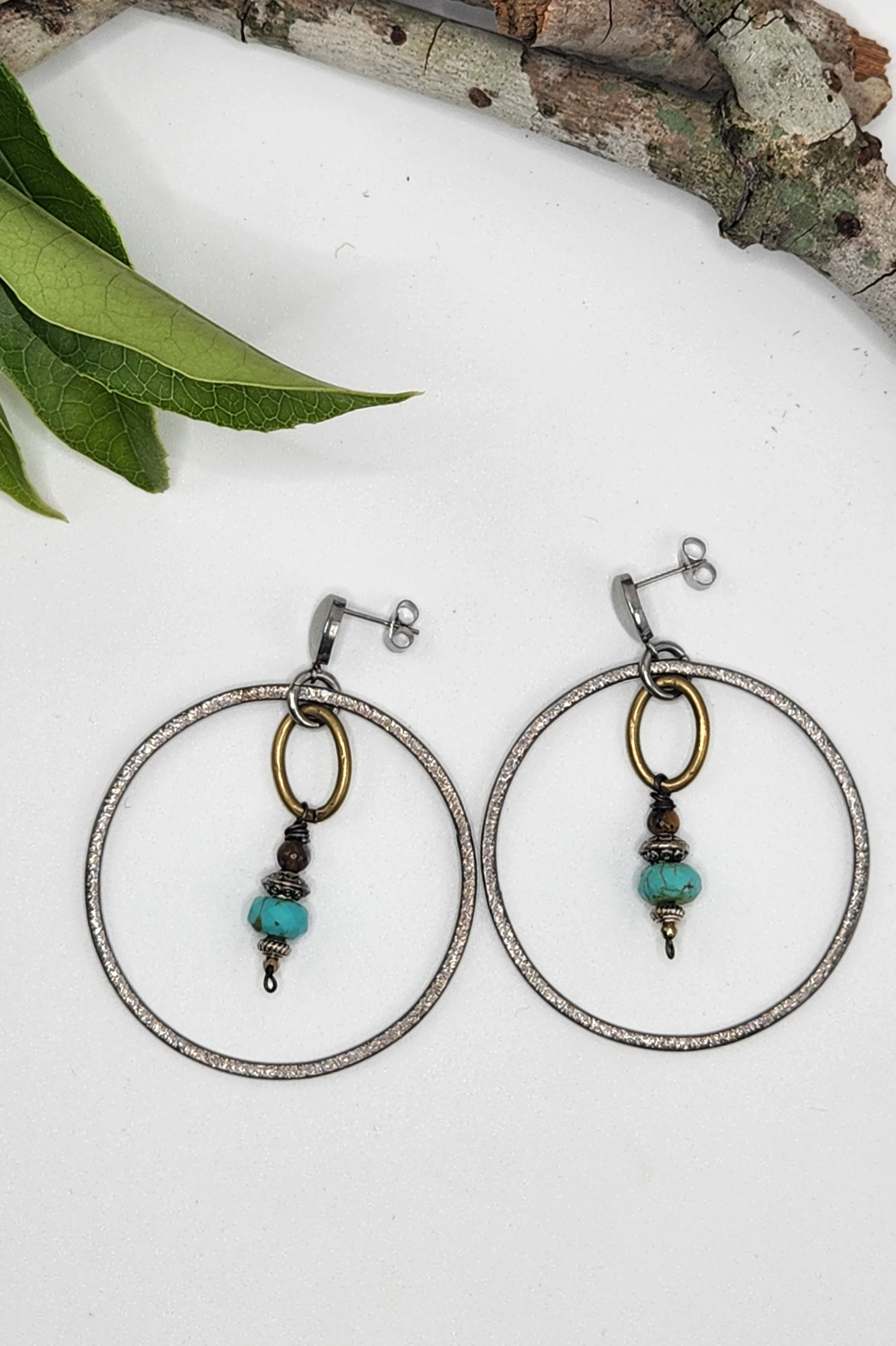 Large Circle Turquoise Drop Earrings