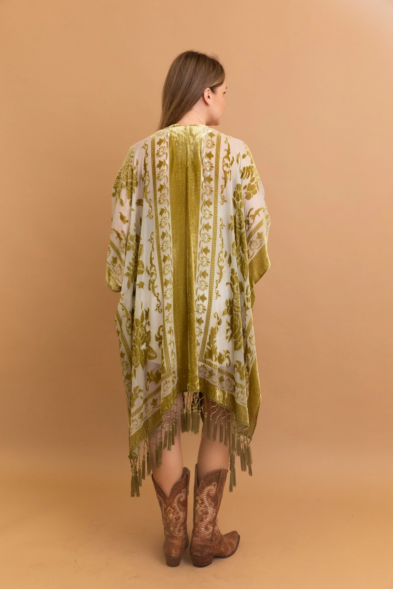 Victoria Velvet Burnout Mesh Tassel Kimono