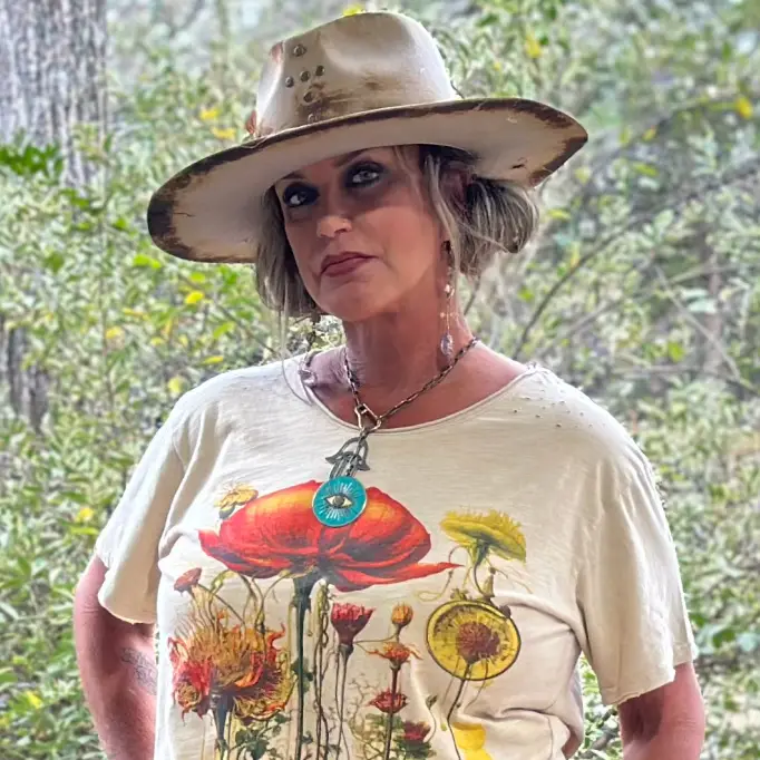 Floral Veiws - Moon Dance Distressed Cotton Tee Top