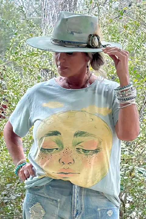 Peaceful Night - Moon Dance Distressed Cotton Tee Top
