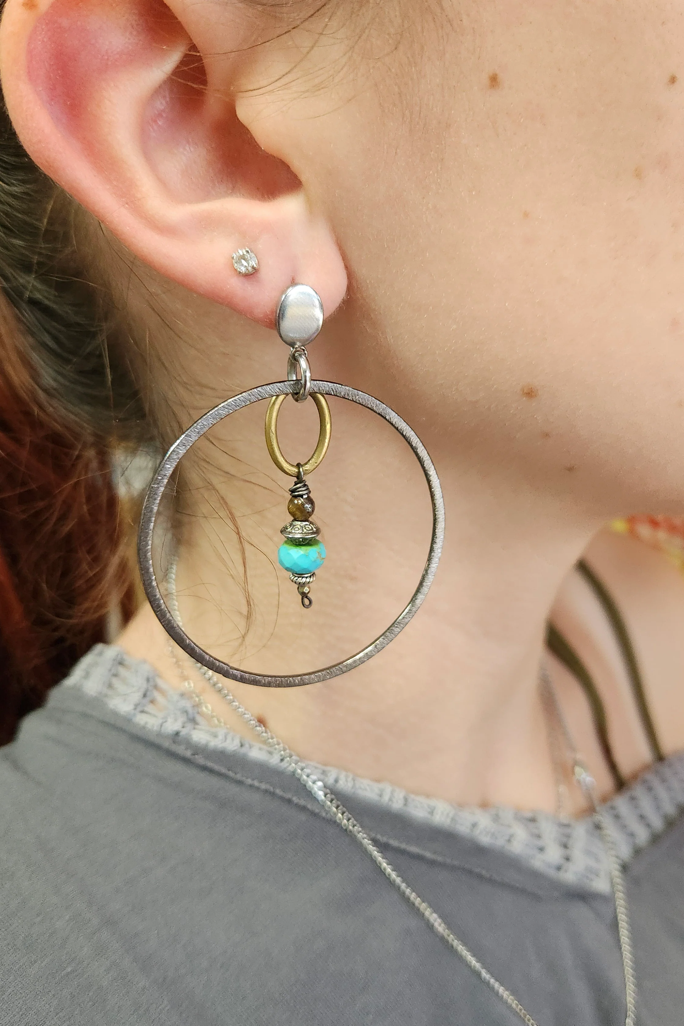 Large Circle Turquoise Drop Earrings