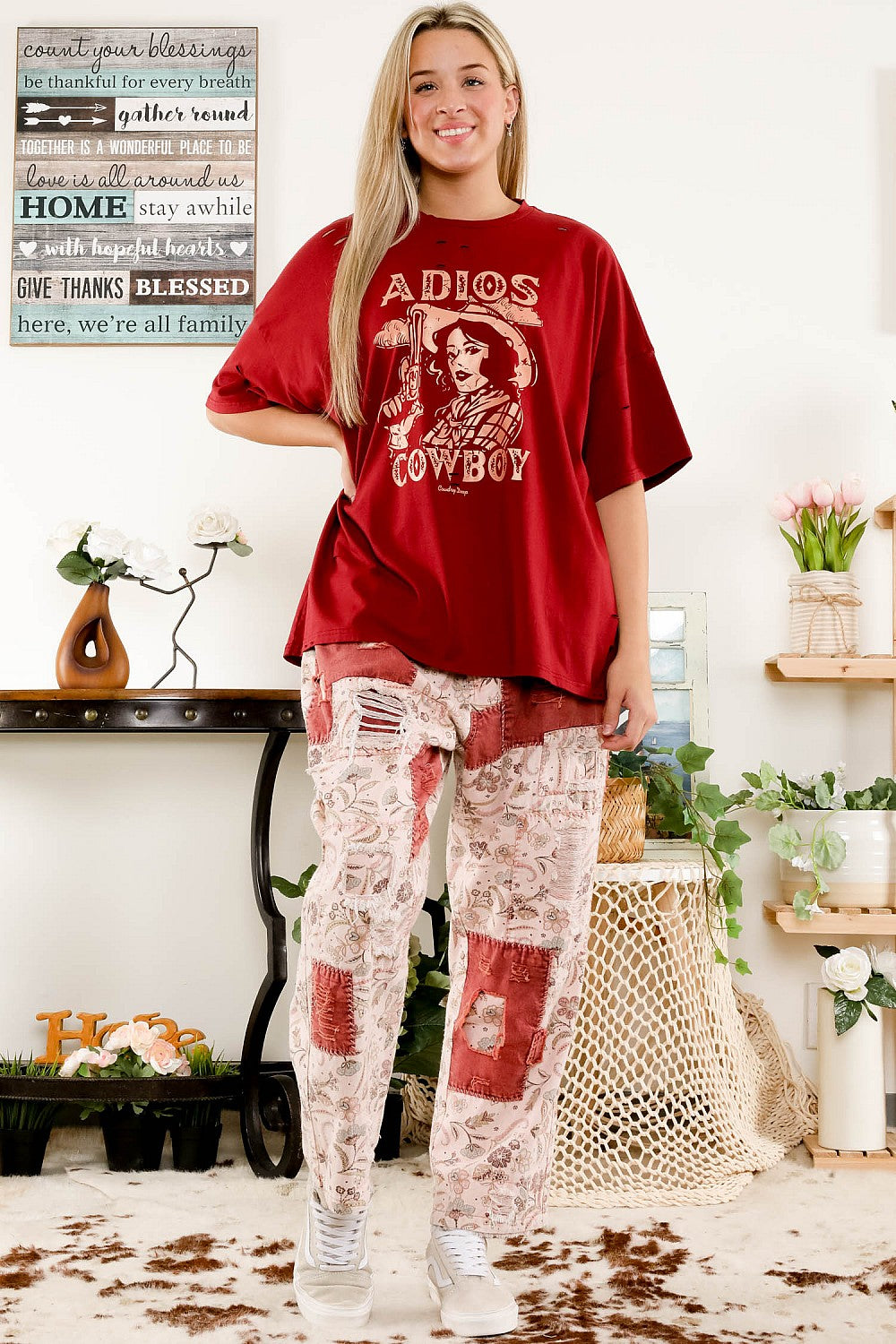 Sale - Janice Twill Distressed Patchwork Pants