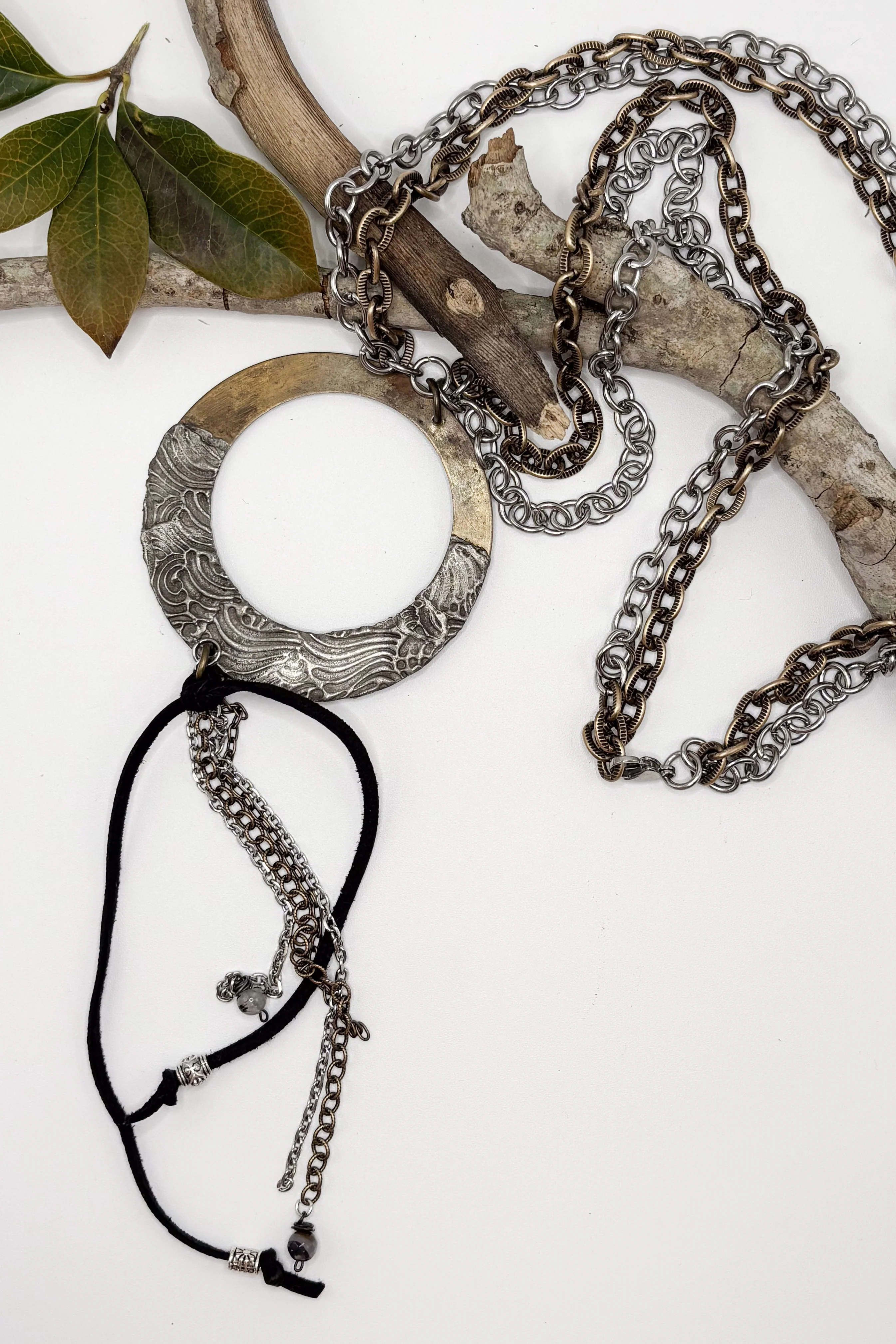 Double Chain Circle Drop Necklace