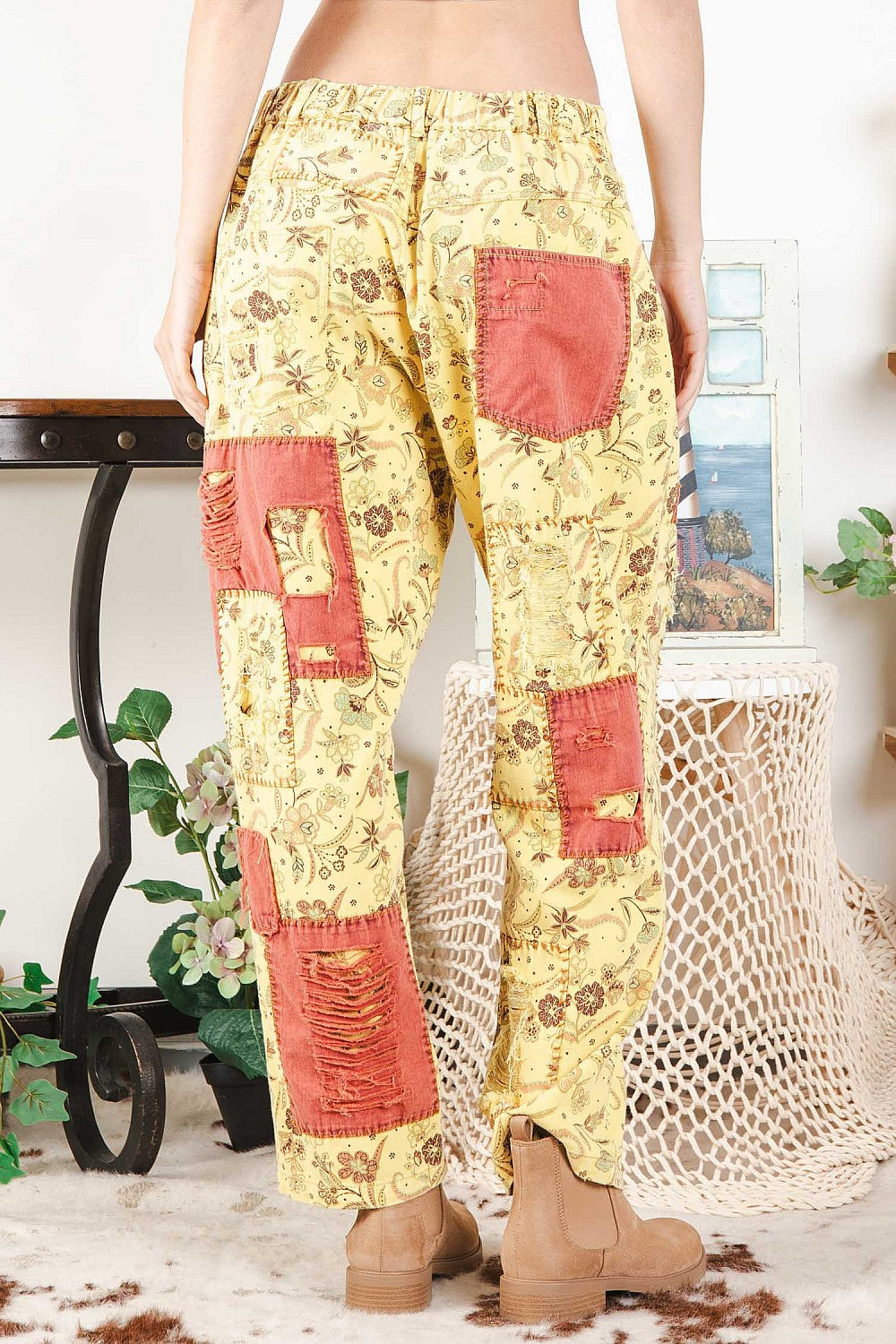 Sale - Janice Twill Distressed Patchwork Pants