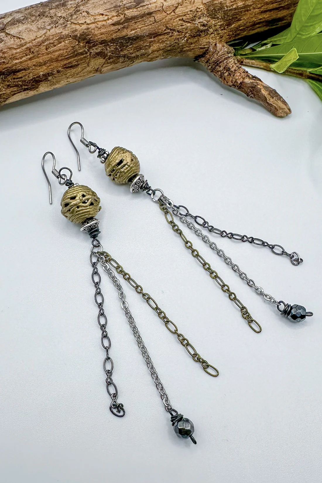 Bella Brass Bead Drop Earrings