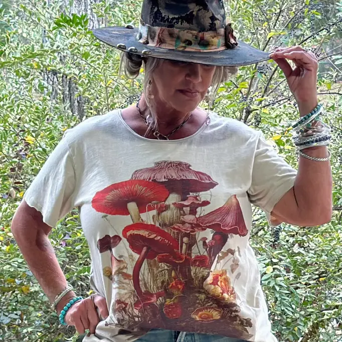 Lovely Mushroom - Moon Dance Distressed Cotton Tee Top