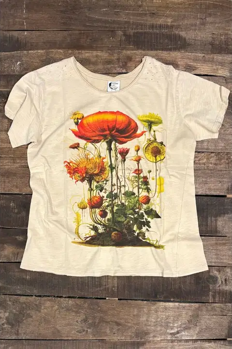 Floral Veiws - Moon Dance Distressed Cotton Tee Top
