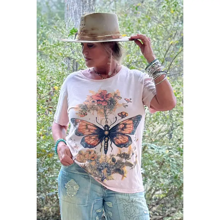Flutter About - Moon Dance Distressed Cotton Tee Top