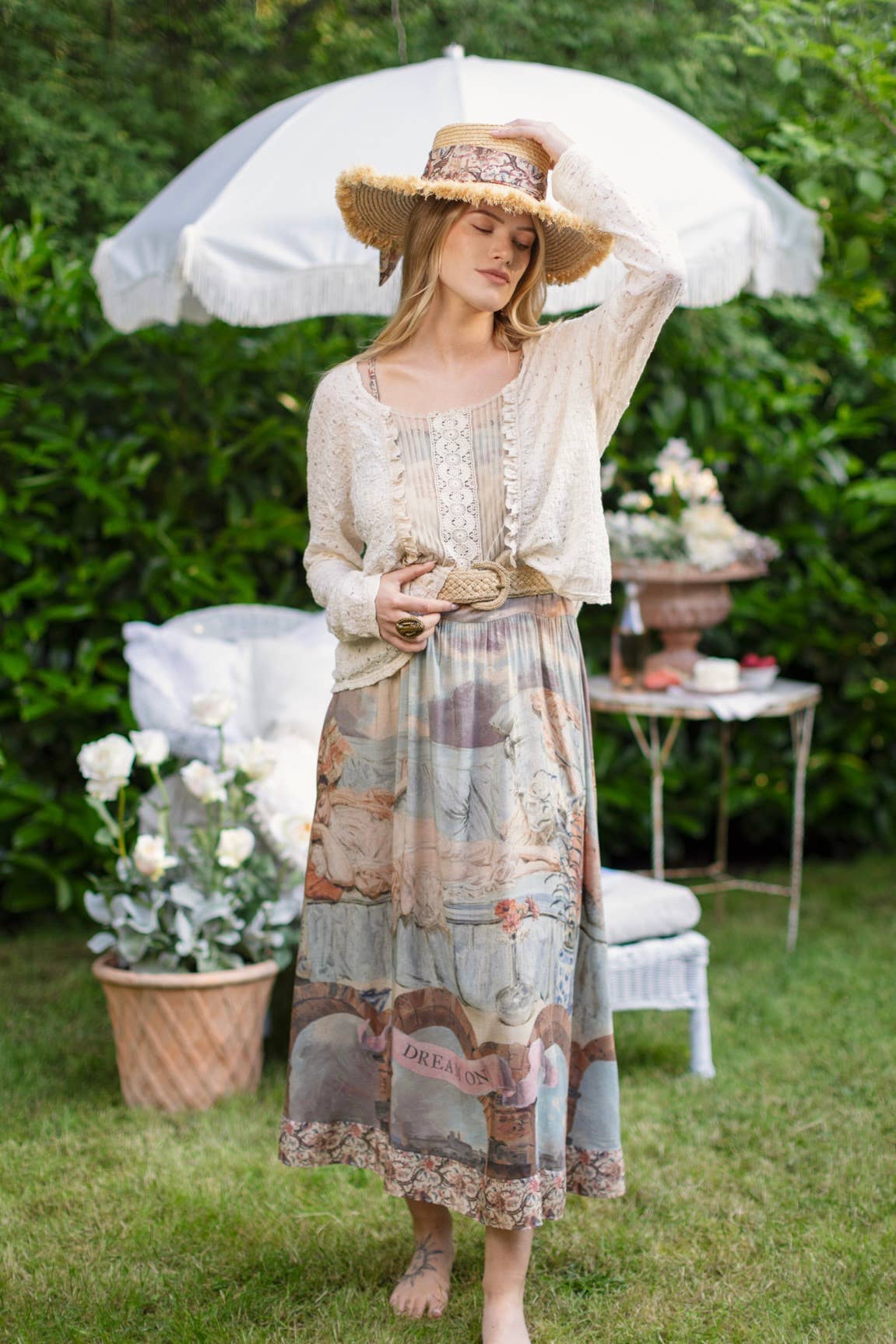 Imaginarium Bohéme Slip Dress with Moon and Dreamscape Print - ivyandlavyboutique Market of Stars