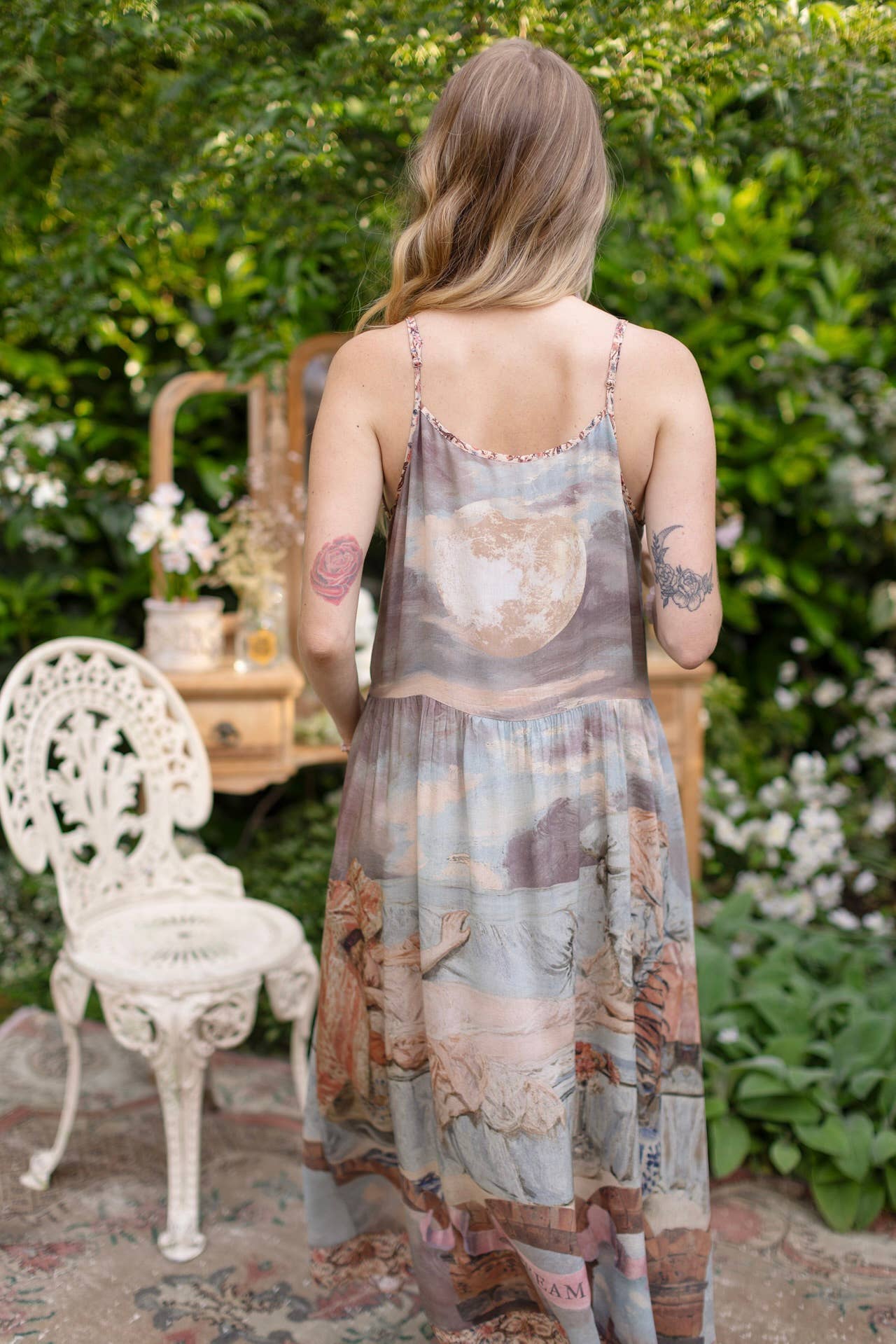 Imaginarium Bohéme Slip Dress with Moon and Dreamscape Print - ivyandlavyboutique Market of Stars