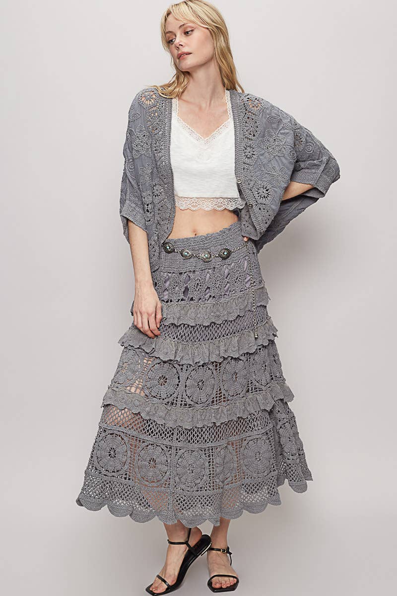 In Playa Lace Ruffle Croche Skirt - ivyandlavyboutique Pol Clothing