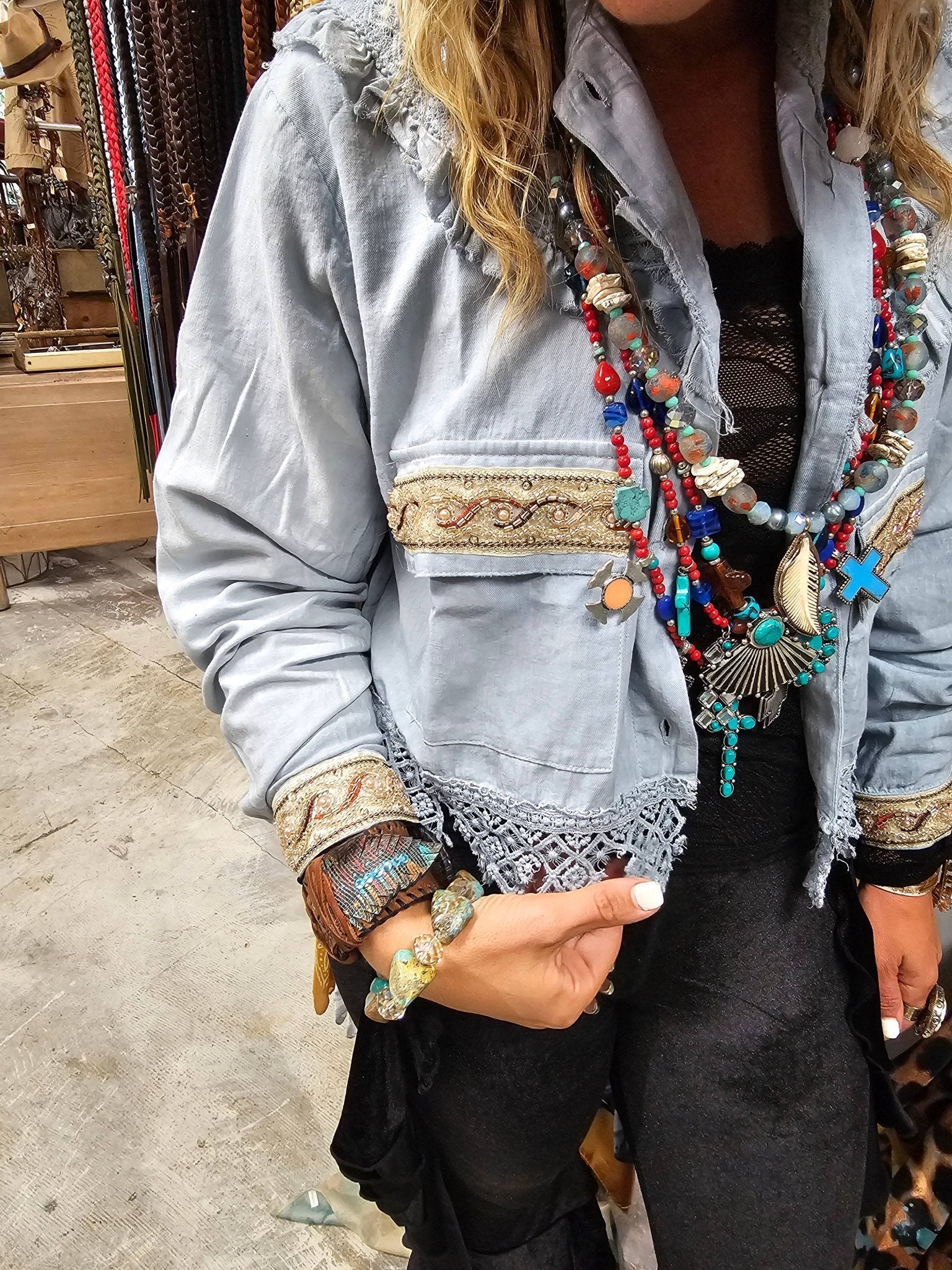 Indian Princess Jacket in Blue - ivyandlavyboutique A Rare Bird Shop