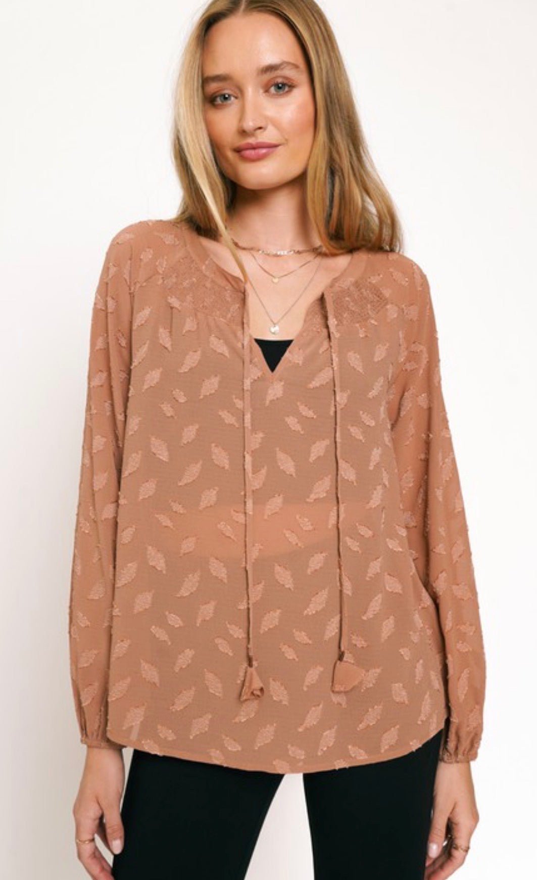 Jacquard Chiffon Peasant Blouse - ivyandlavyboutique ivyandlavyboutique