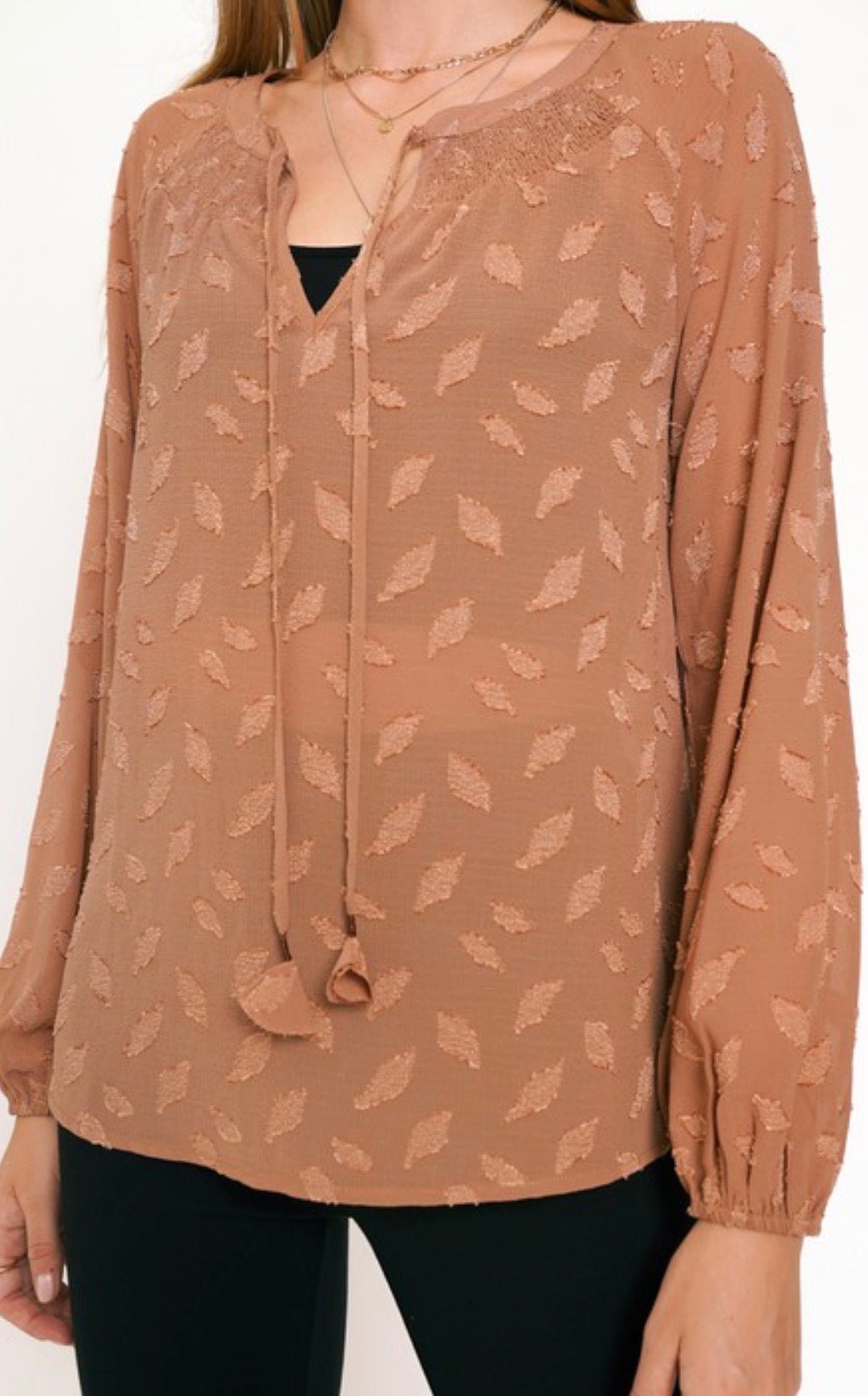 Jacquard Chiffon Peasant Blouse - ivyandlavyboutique ivyandlavyboutique