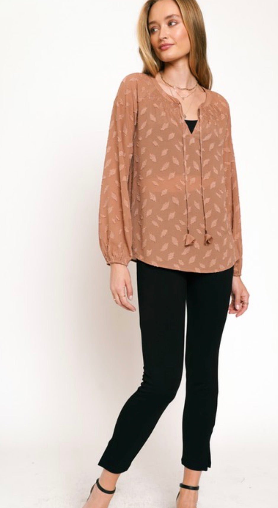 Jacquard Chiffon Peasant Blouse - ivyandlavyboutique ivyandlavyboutique