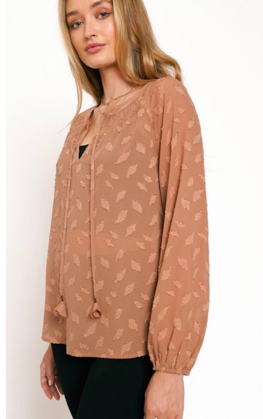 Jacquard Chiffon Peasant Blouse - ivyandlavyboutique ivyandlavyboutique