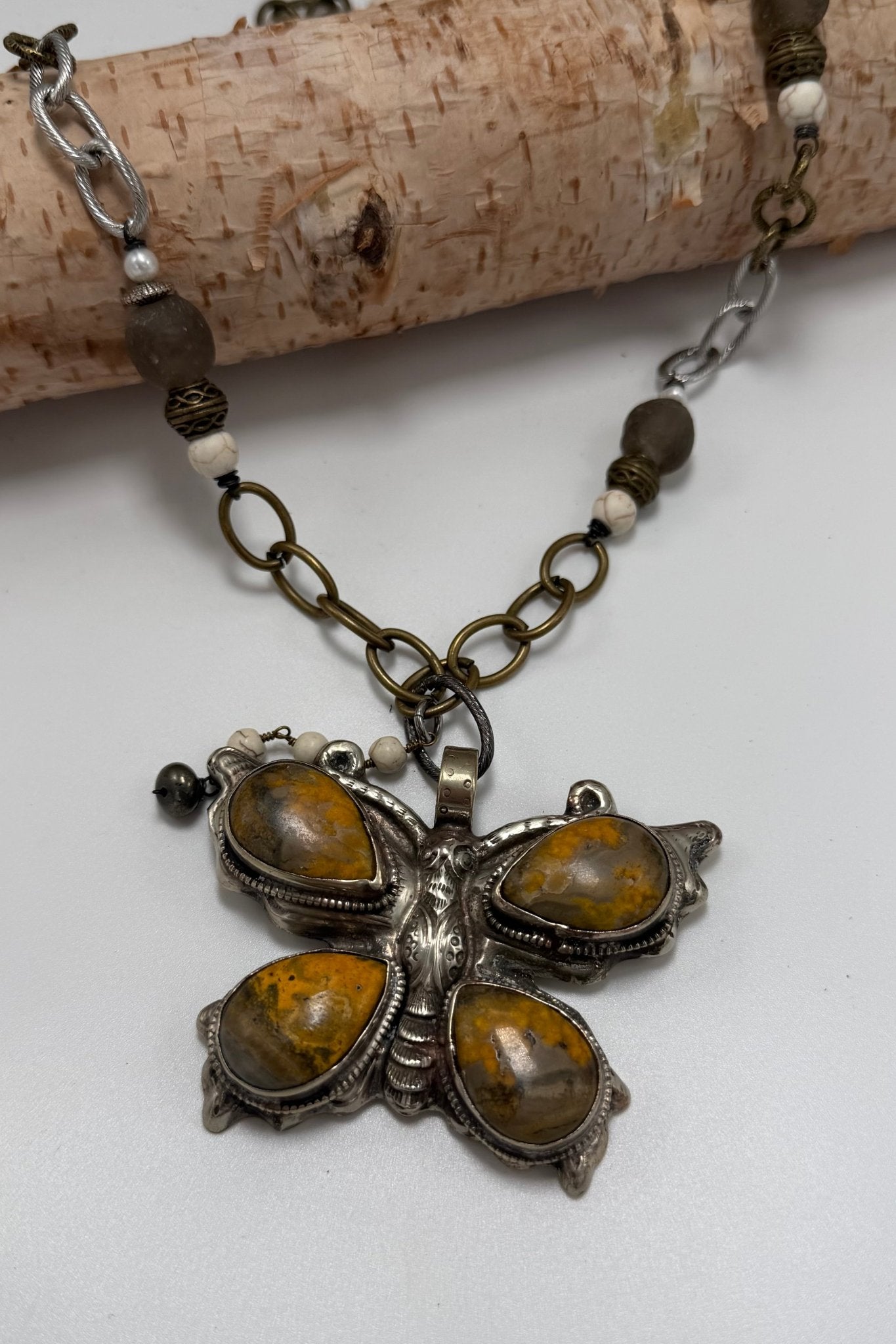Jasper Butterfly Carved Statement Necklace - ivyandlavyboutique ivyandlavyboutique