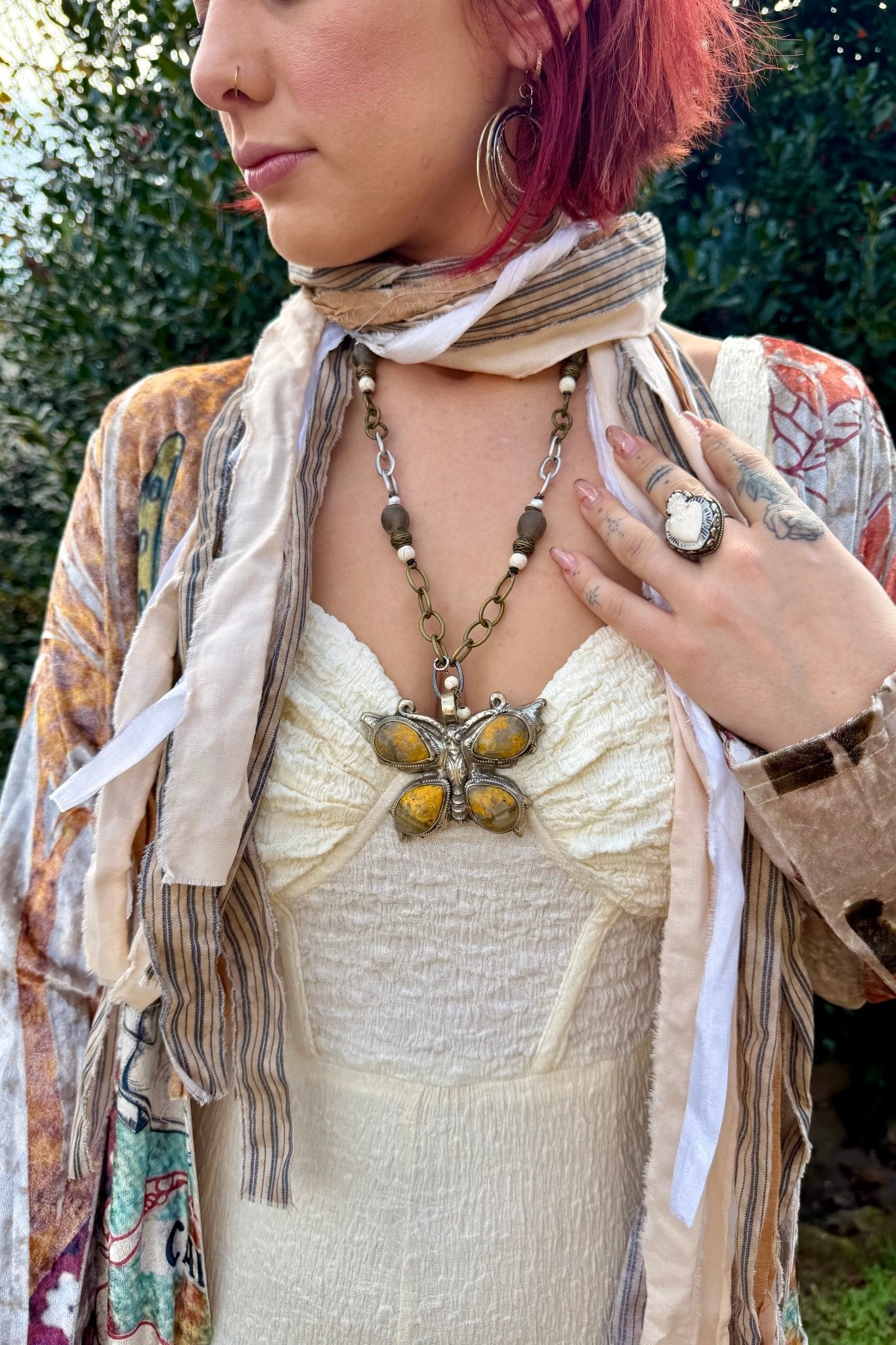 Jasper Butterfly Carved Statement Necklace - ivyandlavyboutique ivyandlavyboutique