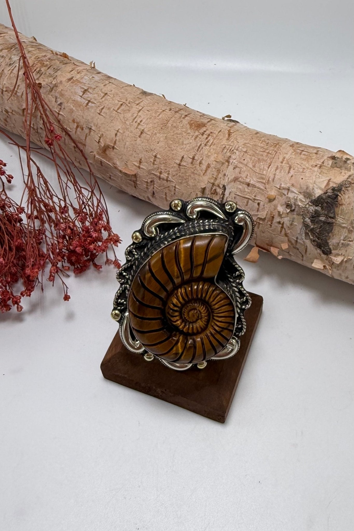 Just Swirl Carved Shell in Tigers Eye Ring - 2 - ivyandlavyboutique ivyandlavyboutique