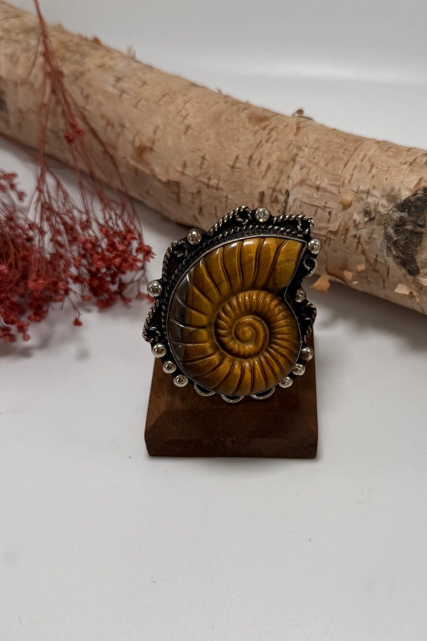 Just Swirl Carved Shell in Tigers Eye Ring - 3 - ivyandlavyboutique ivyandlavyboutique
