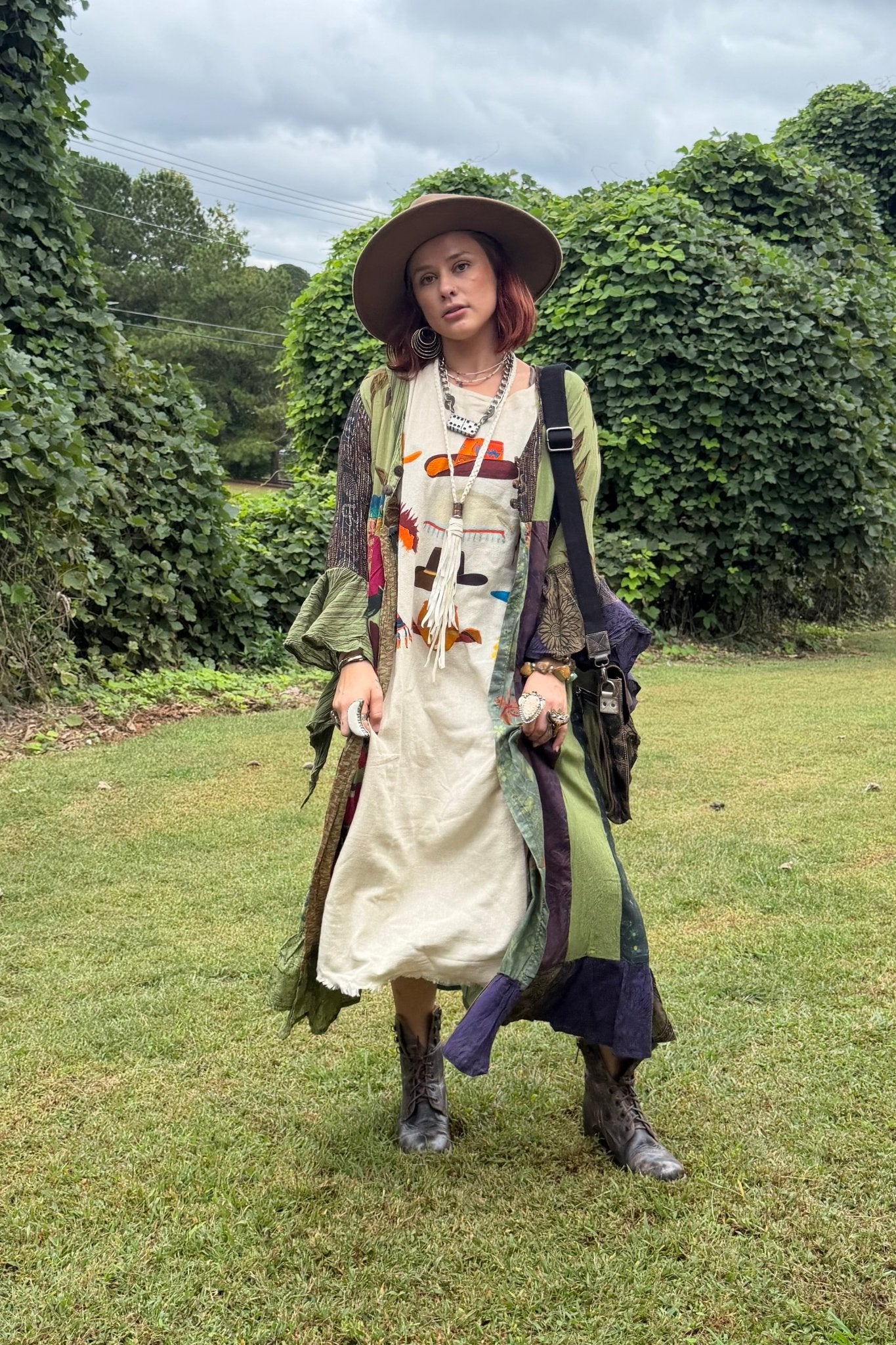 Kaftan Dress in Hat Graphic - ivyandlavyboutique LeParisPetit by I Love Linen