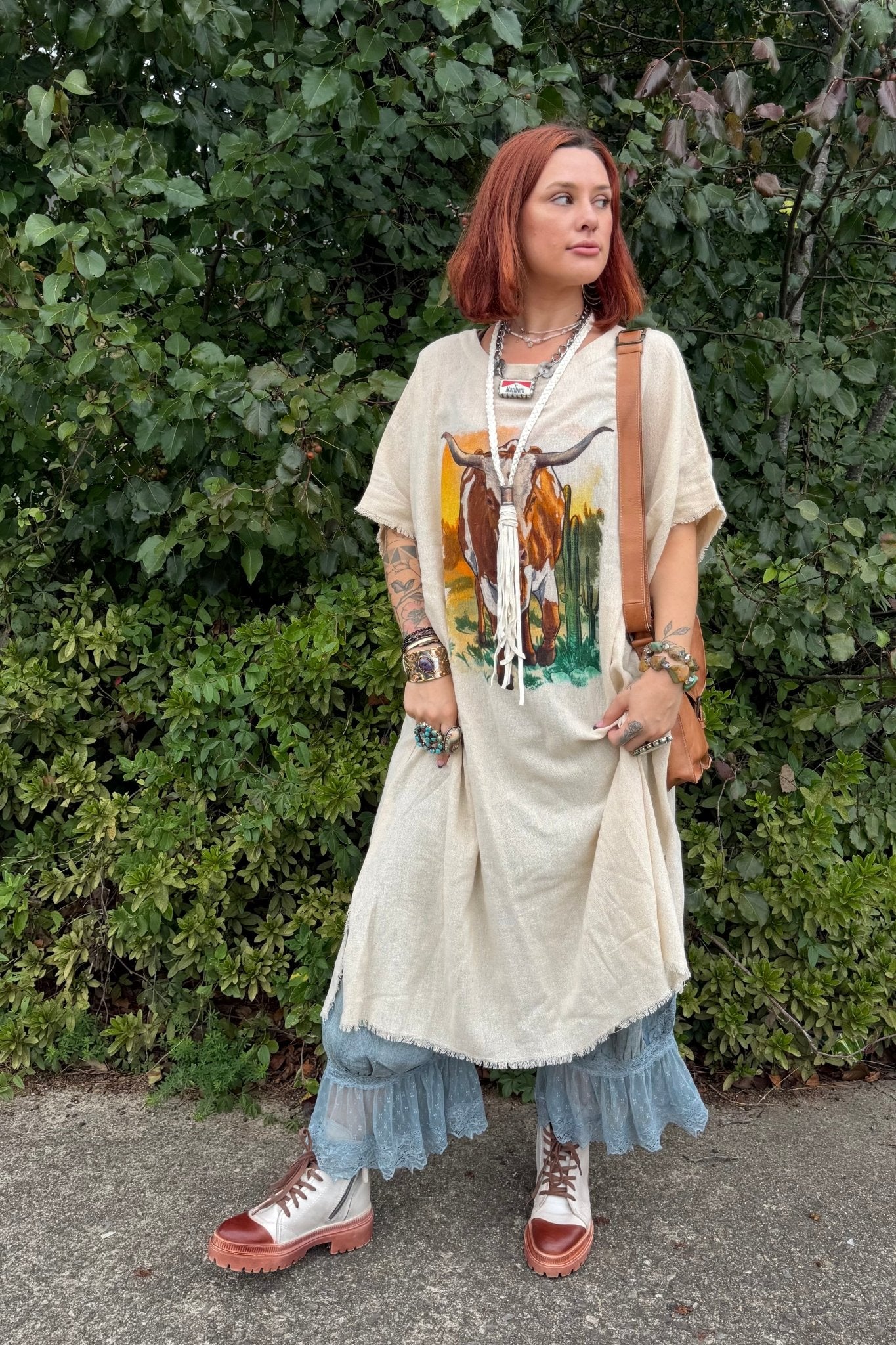 Kaftan Dress in Longhorn Graphic - ivyandlavyboutique LeParisPetit by I Love Linen