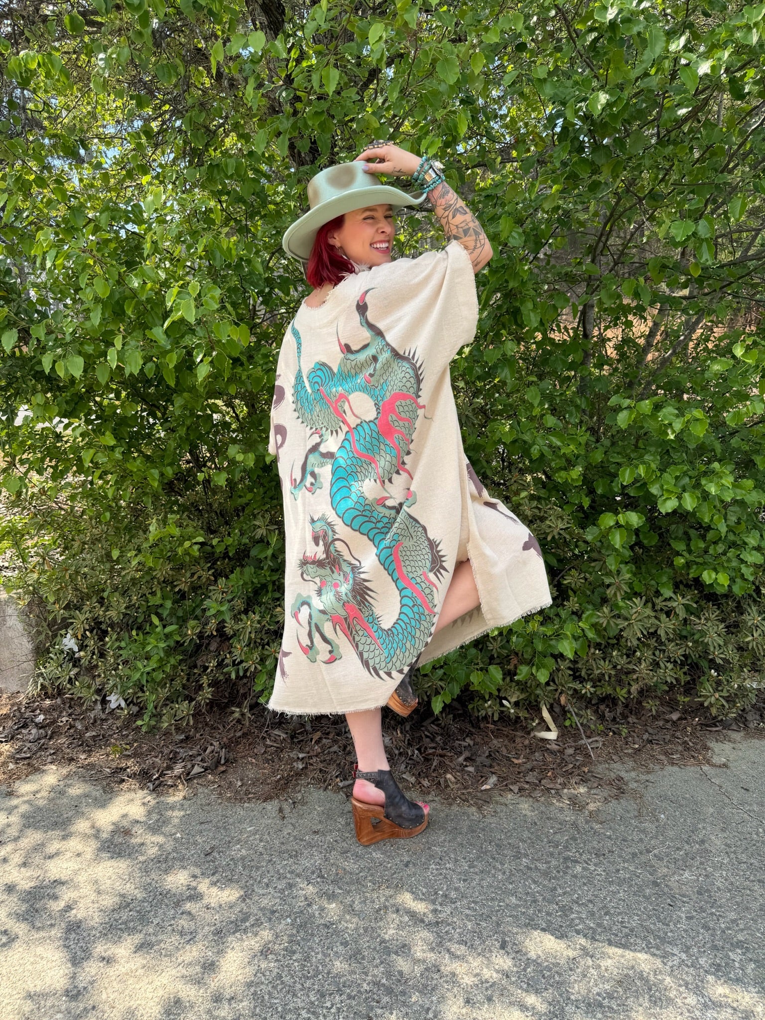 Kaftan Tunic Dress with Dragon Print - ivyandlavyboutique LeParisPetit by I Love Linen