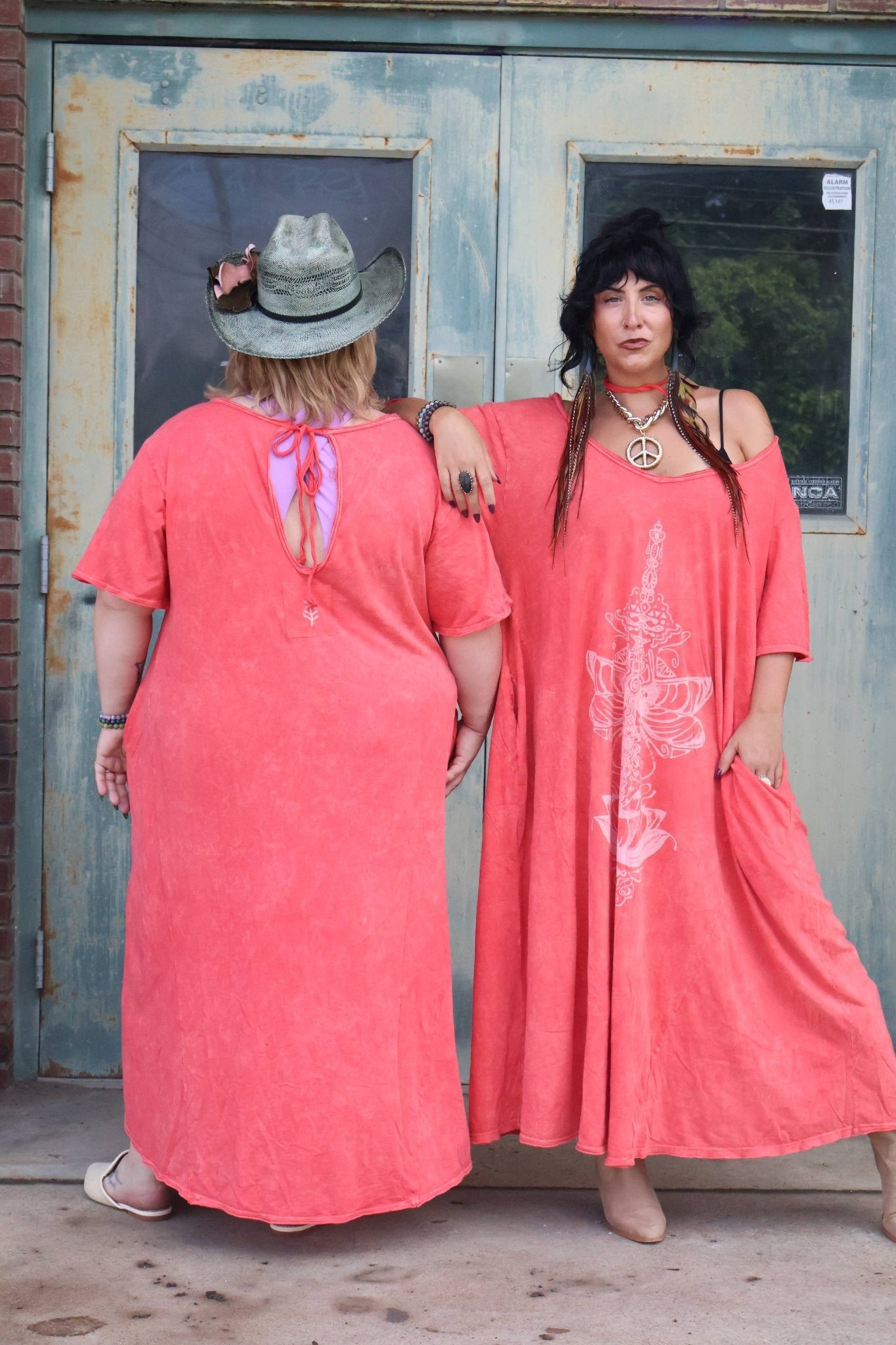 Kantha Bae Dream Tee Maxi Dress - Coral Boho Hippie Graphic - ivyandlavyboutique Kantha Bae