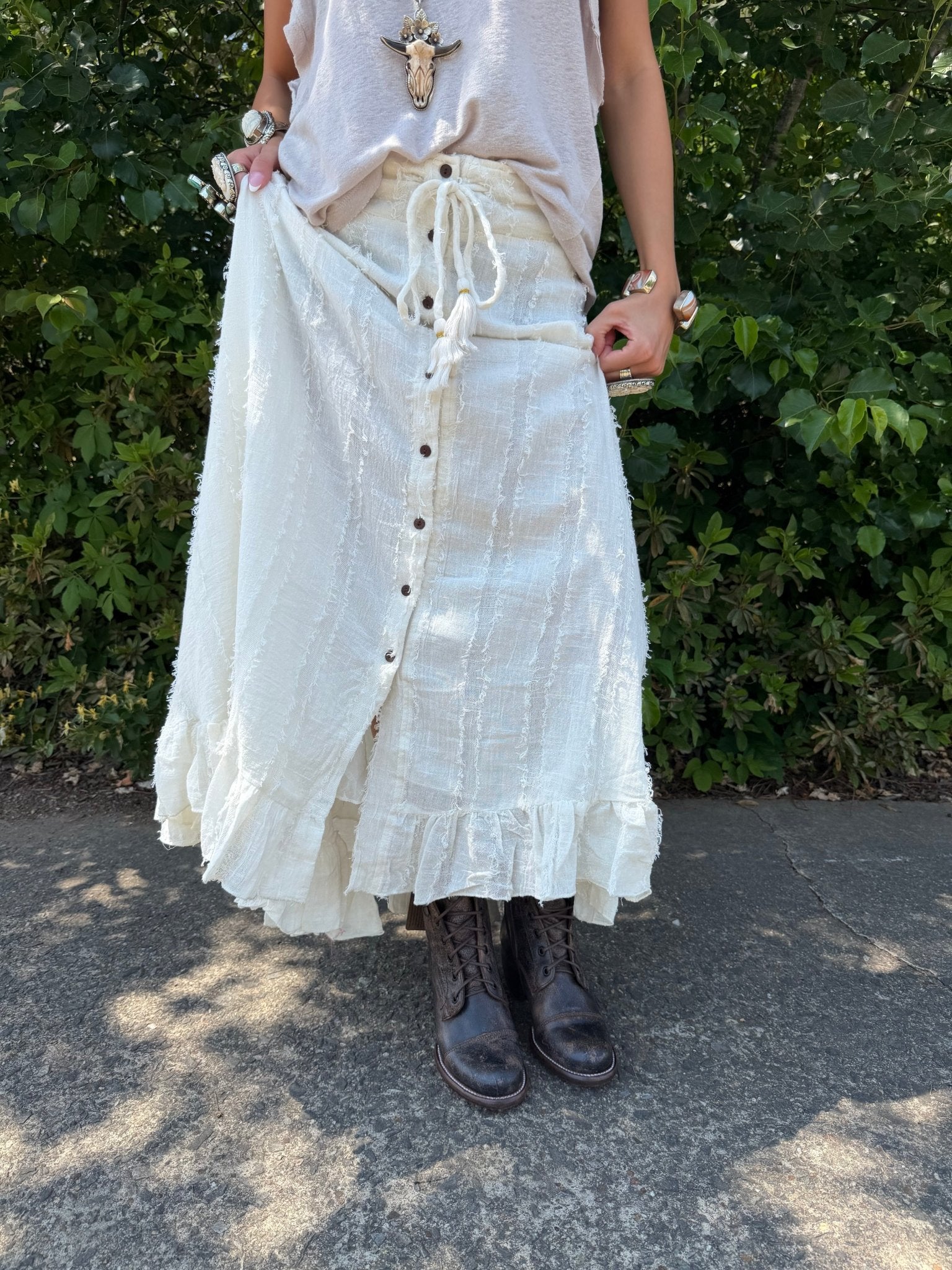 Kyla Cotton Button Front Skirt - ivyandlavyboutique Karma Highway