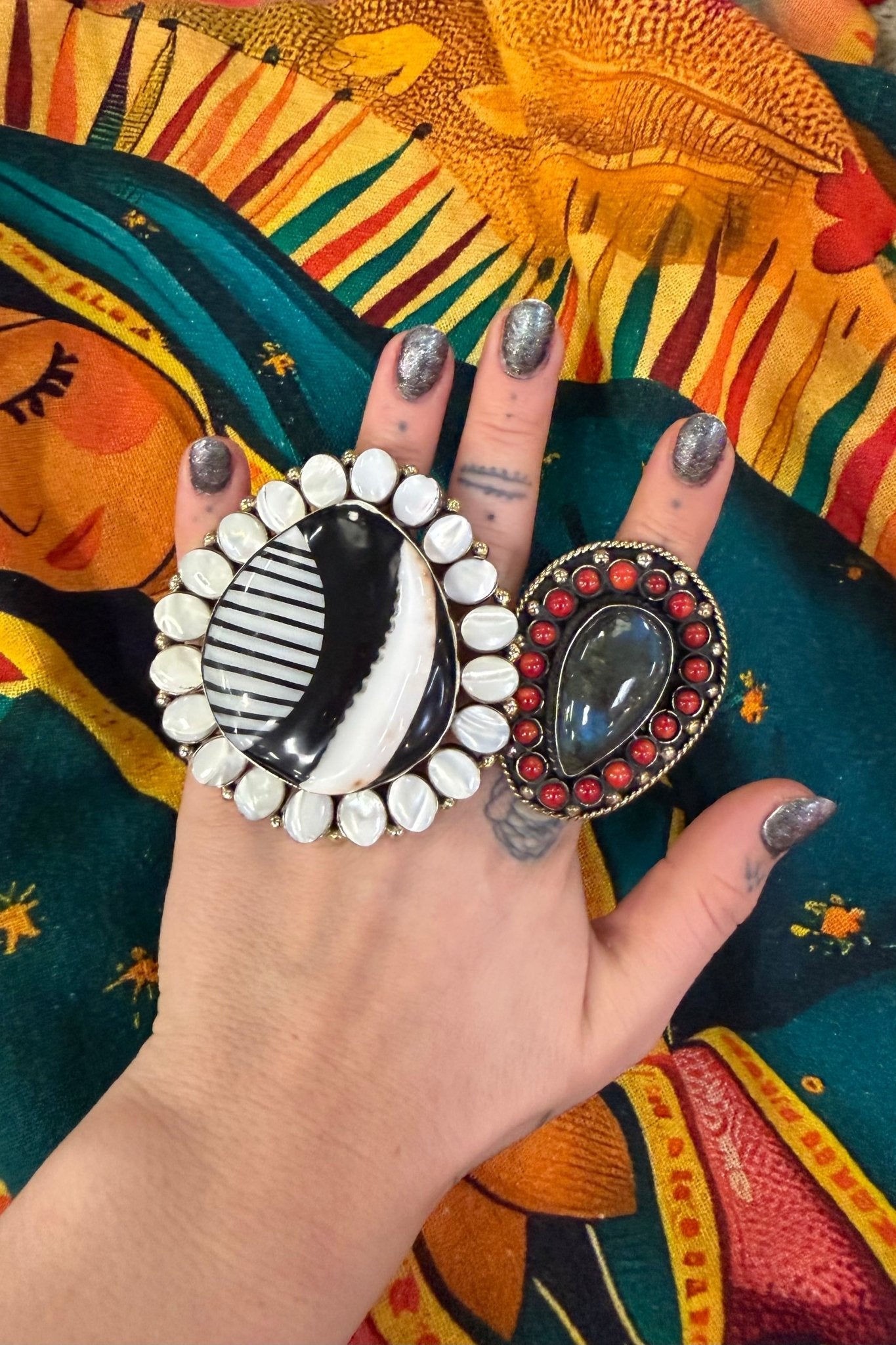 Labradorite & Red Coral Teardrop Ring - ivyandlavyboutique ivyandlavyboutique