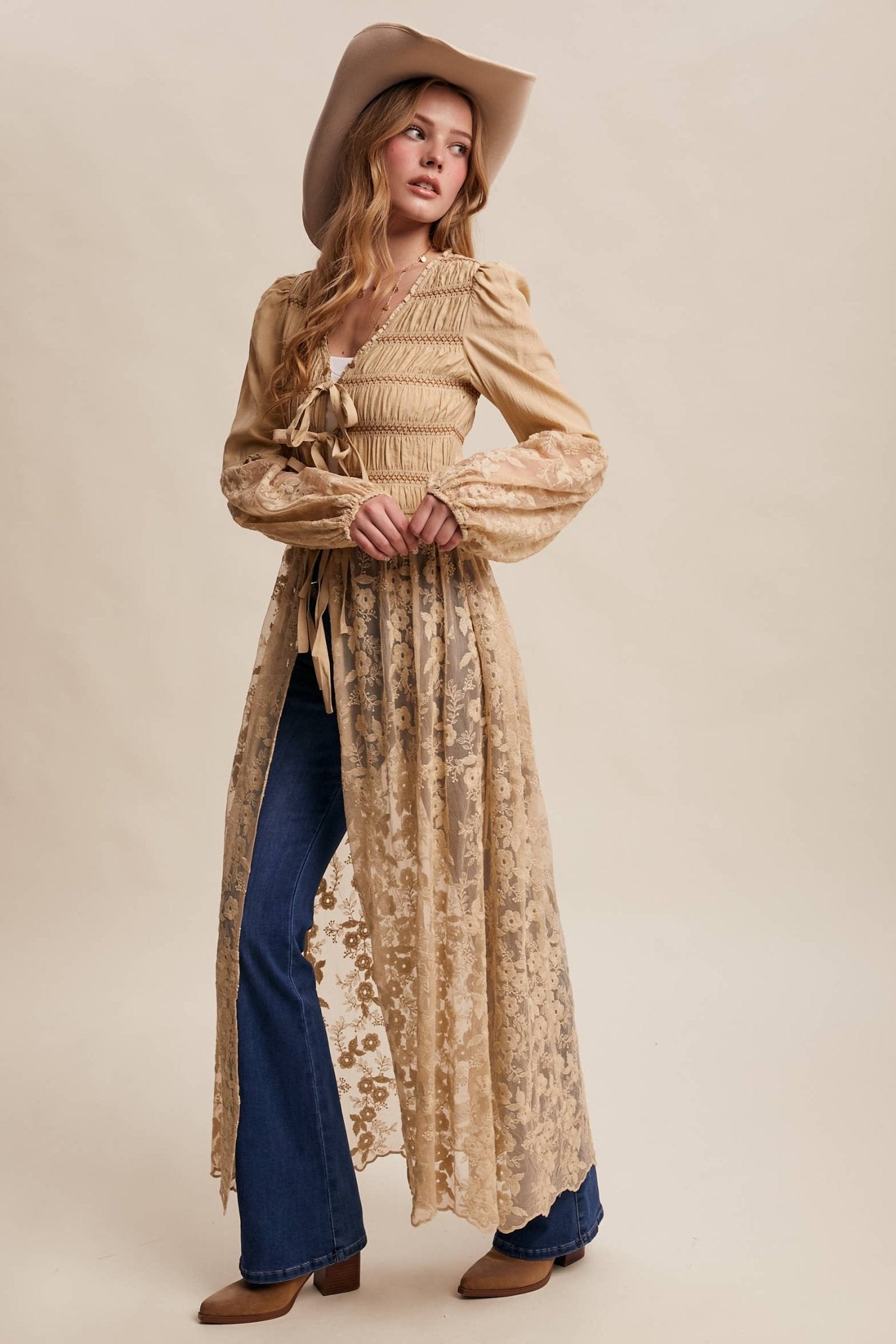 Lace - Up Embroidered Maxi Kimono in Taupe - ivyandlavyboutique Listicle