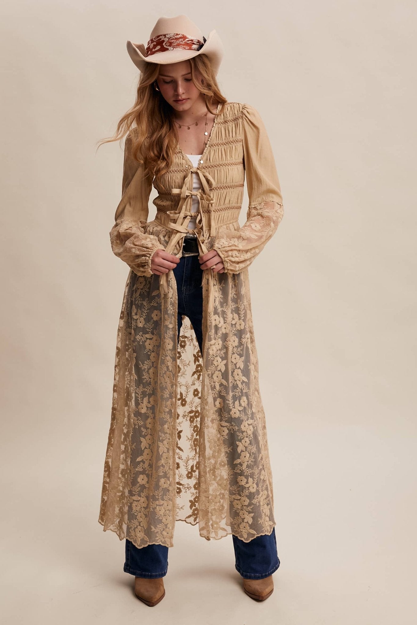 Lace - Up Embroidered Maxi Kimono in Wine - ivyandlavyboutique Listicle