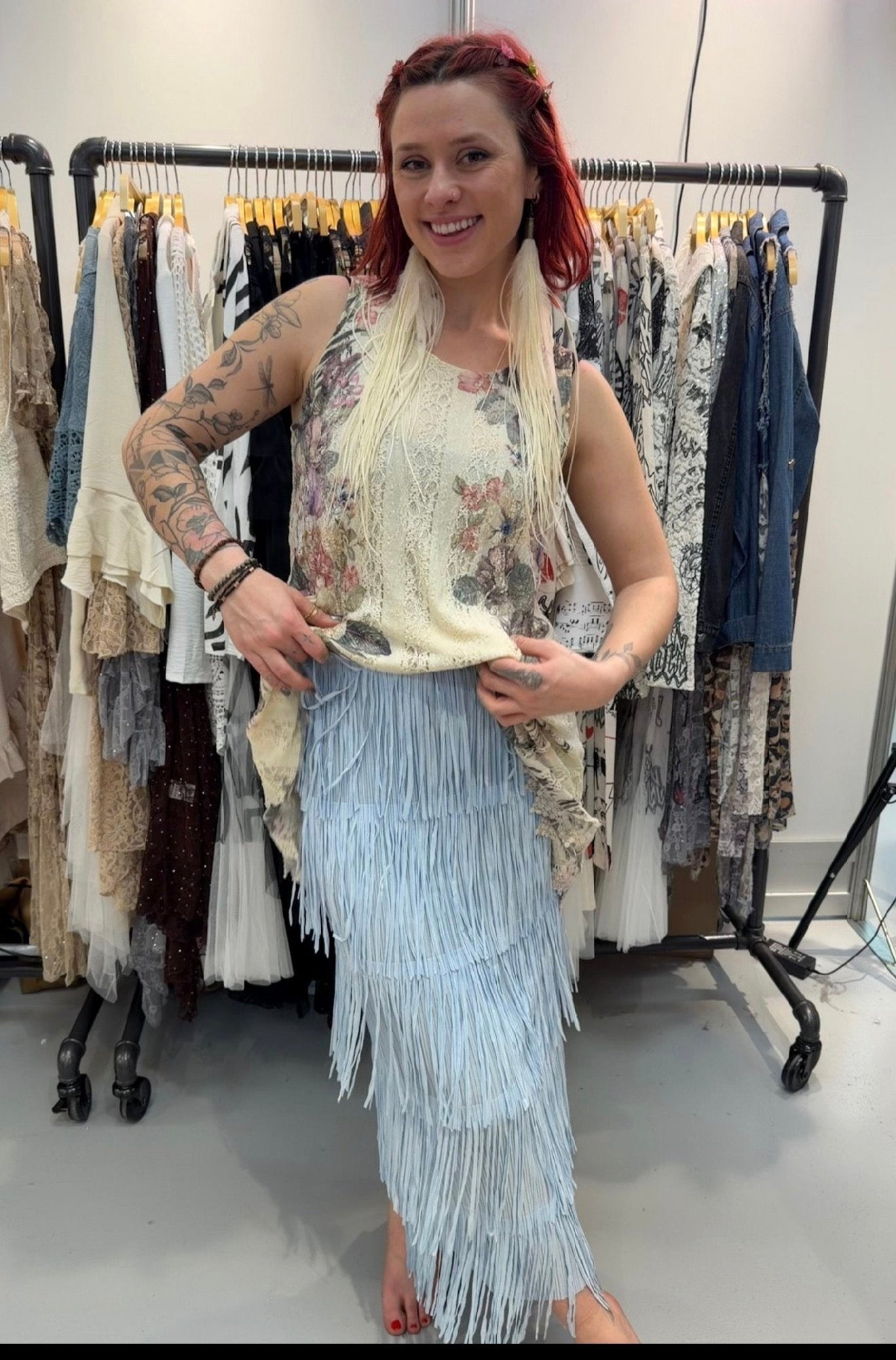 Layered Fringe Tiered Maxi Skirt - ivyandlavyboutique Origami Apparel ~ Lace and Crochet inspired