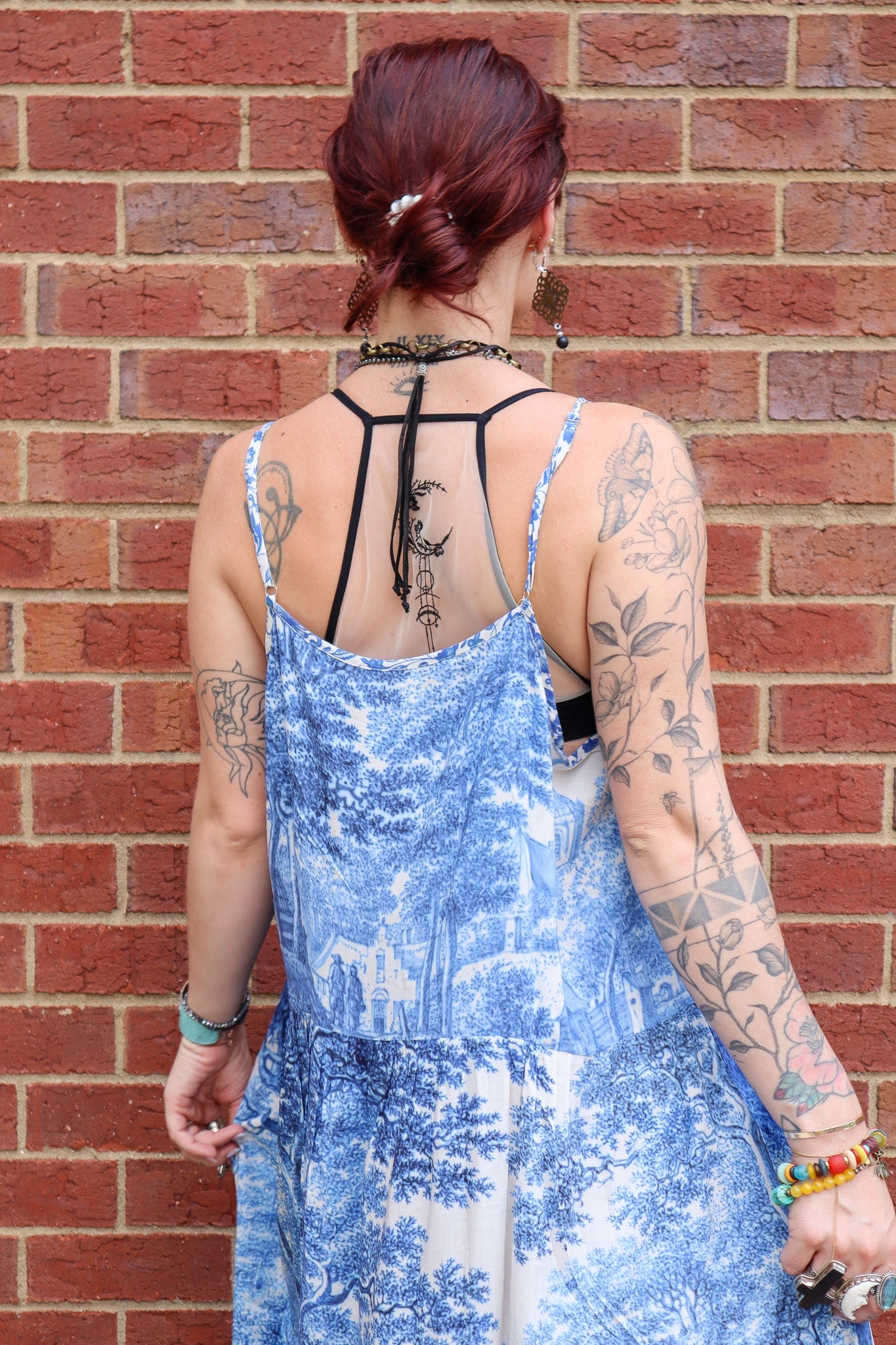 Let The Light In Bohéme Long Maxi Slip Dress w Delft Print - ivyandlavyboutique Market of Stars