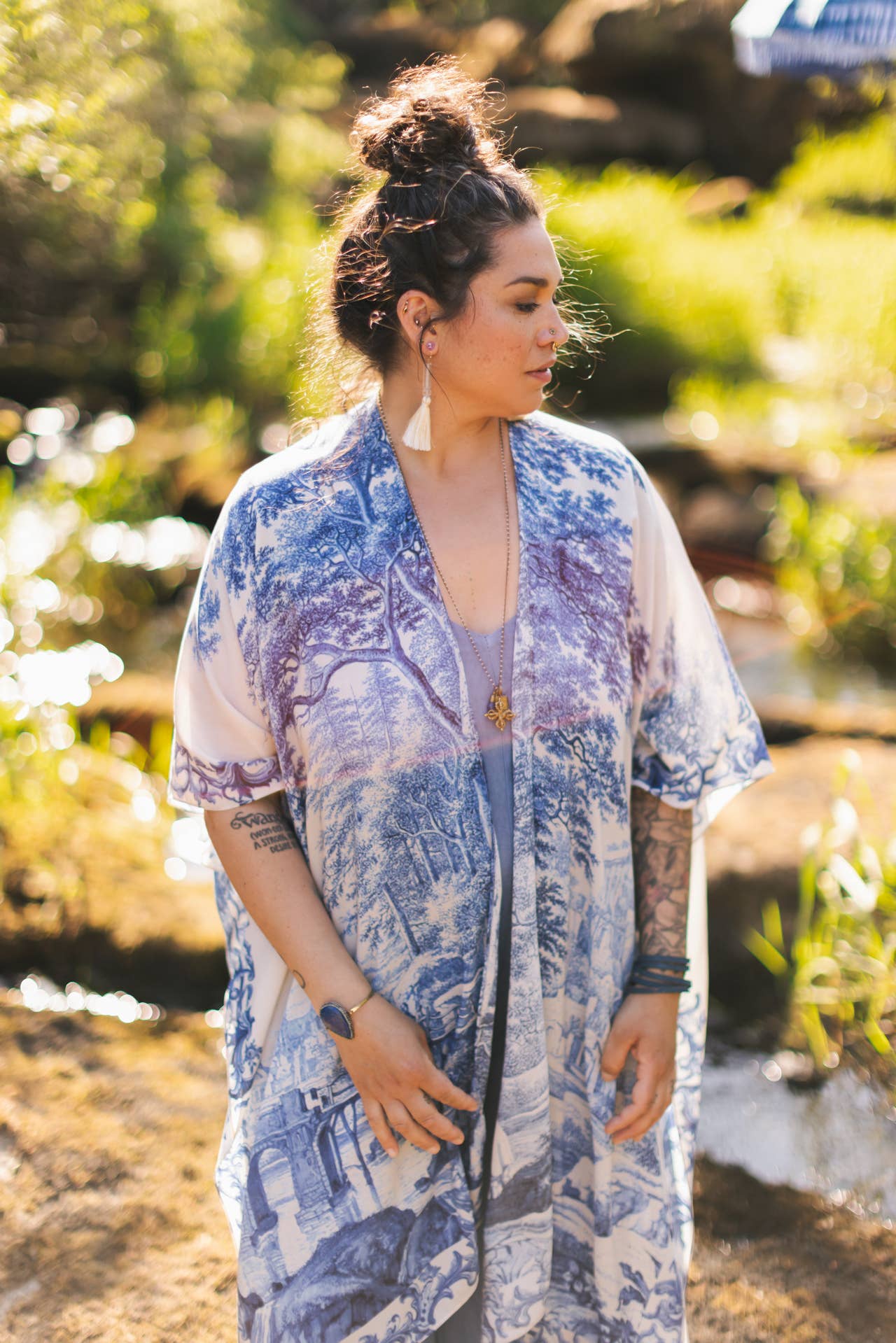 Let The Light In Bohemian Goddess Starduster Kimono w Delft - ivyandlavyboutique Market of Stars (USA)