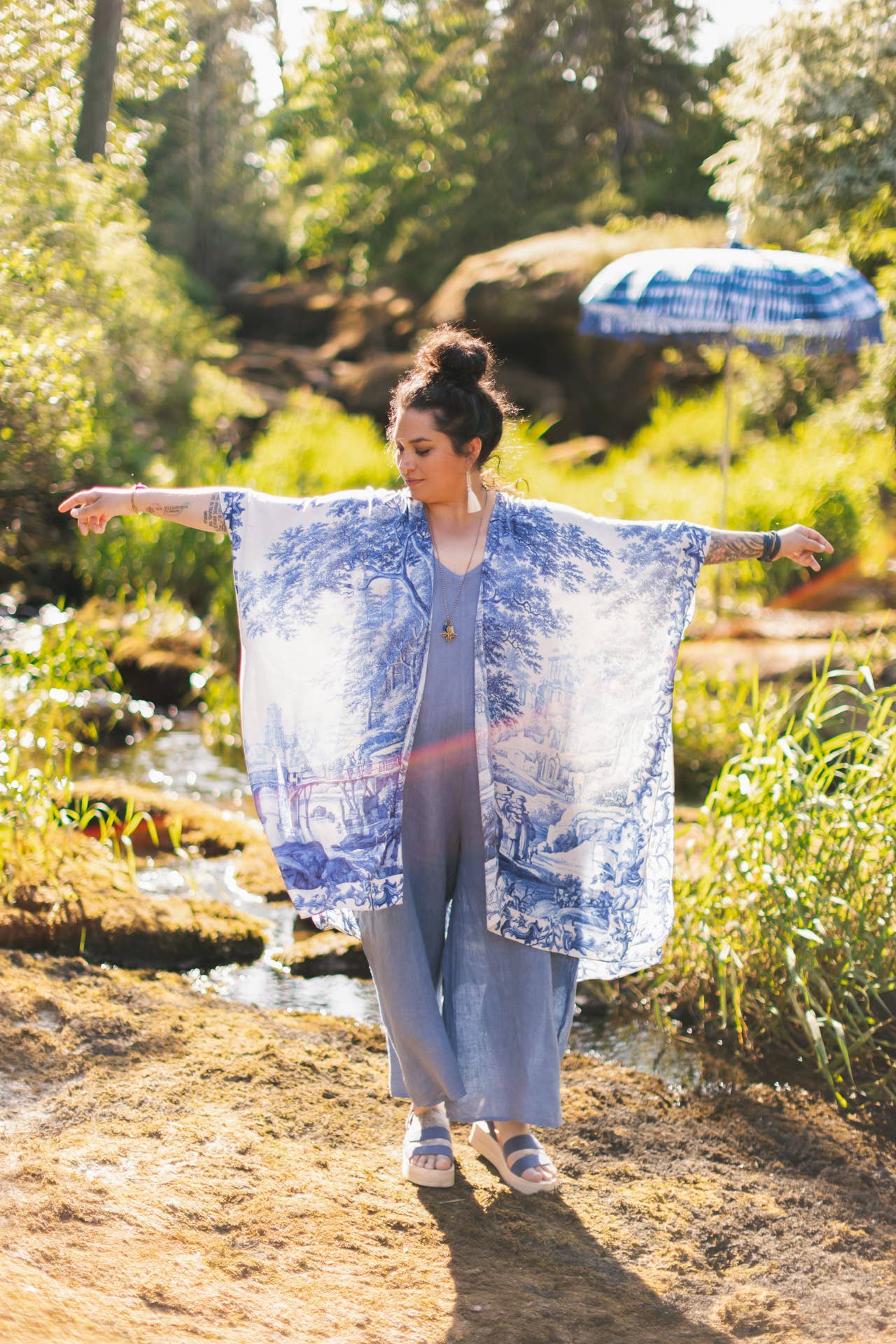 Let The Light In Bohemian Goddess Starduster Kimono w Delft - ivyandlavyboutique Market of Stars (USA)