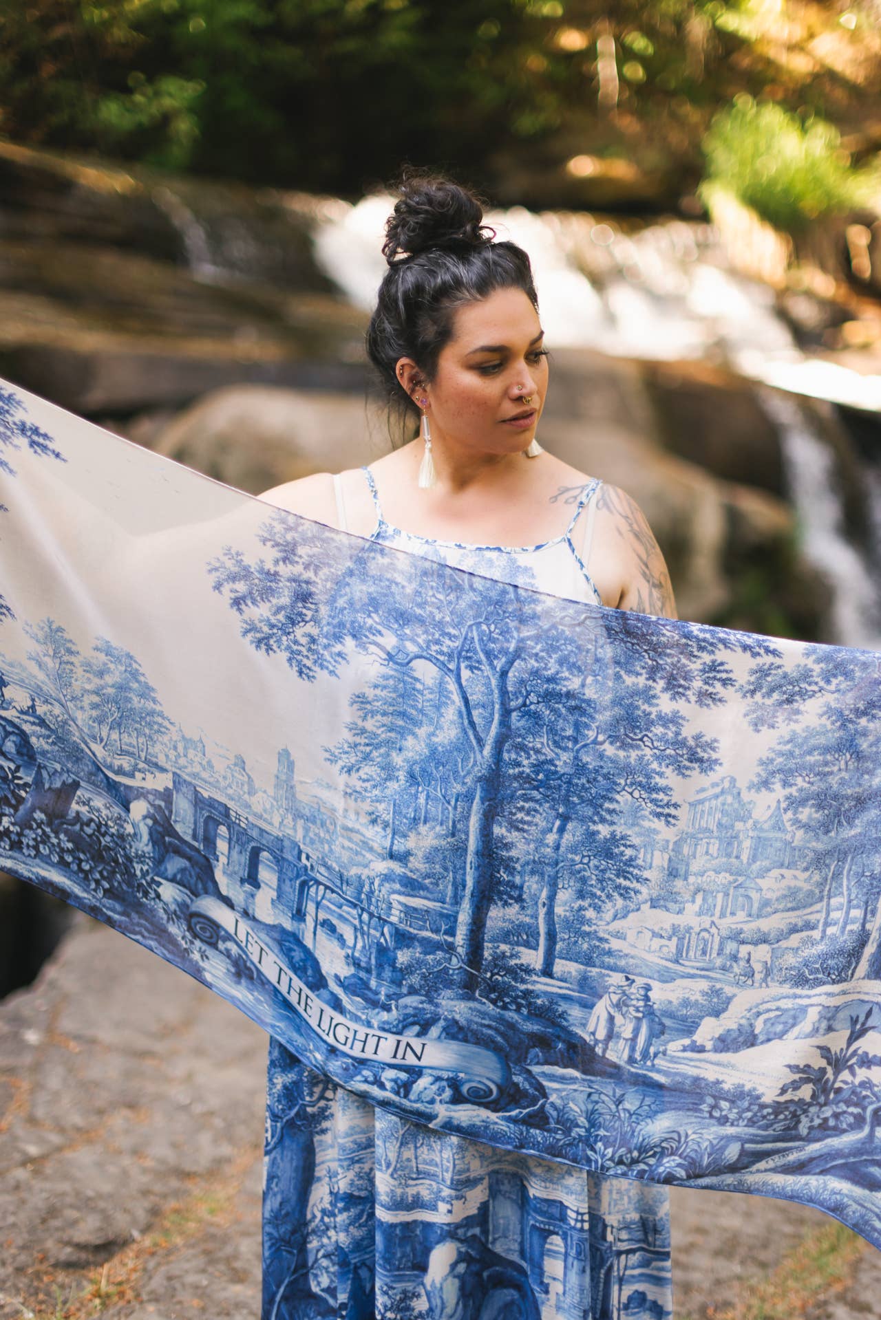 Let The Light In Bohemian Scarf w/ Blue Delft Toile Print - ivyandlavyboutique Market of Stars