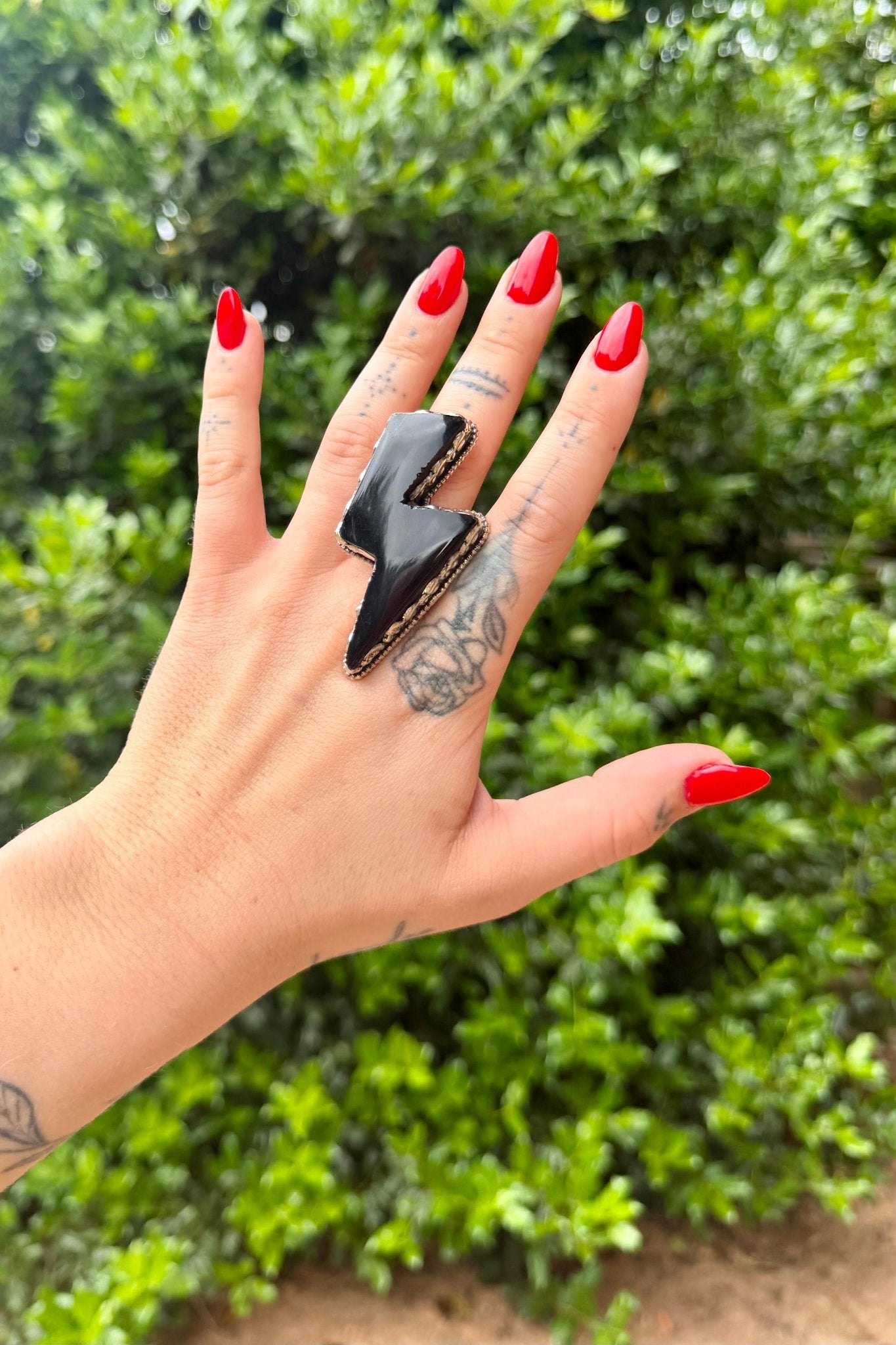 Lightning Bolt Ring in Obsidian Stone - ivyandlavyboutique ivyandlavyboutique
