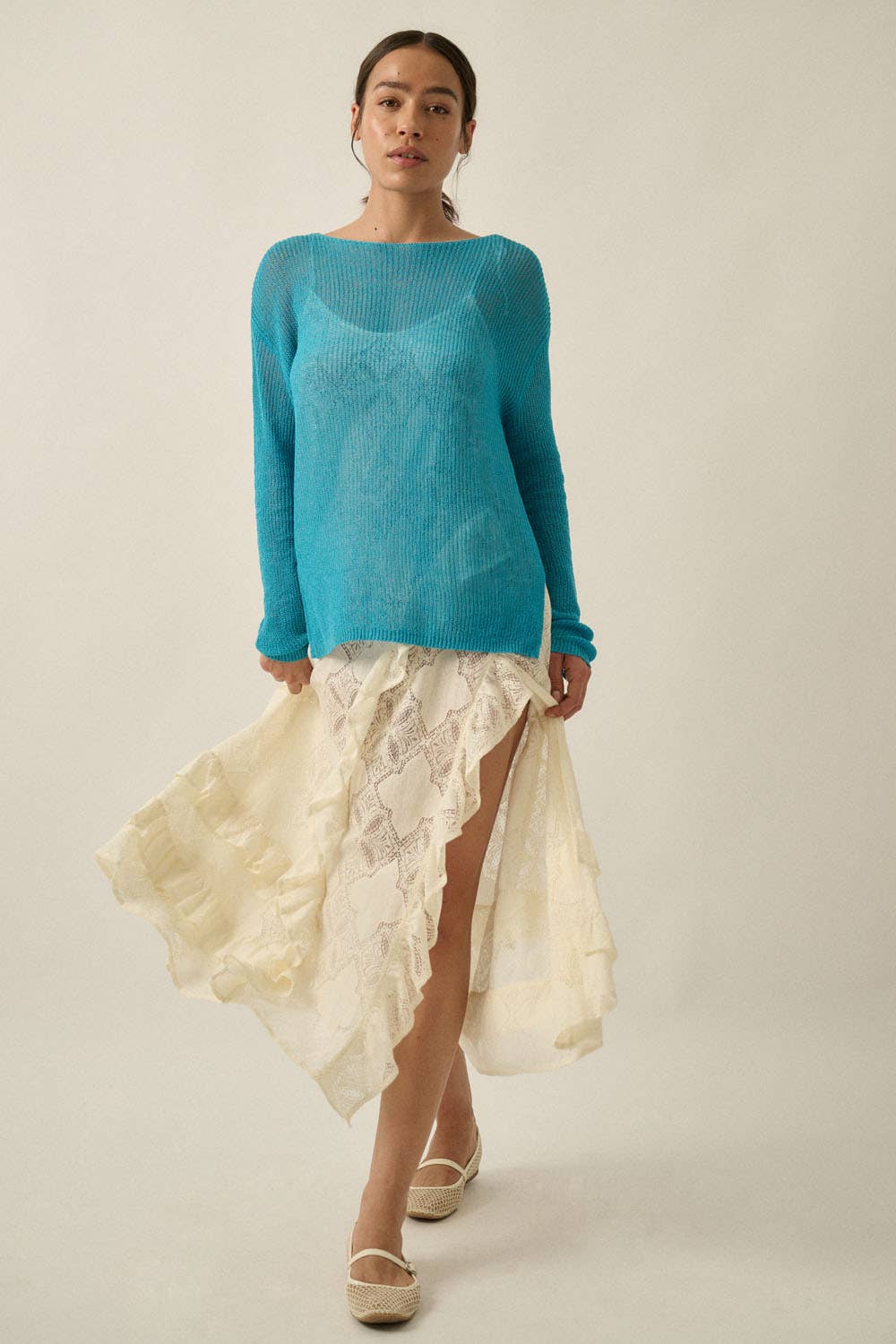 Lightweight Knit Loose-Fit Boatneck Sweaterr - ivyandlavyboutique Promesa USA