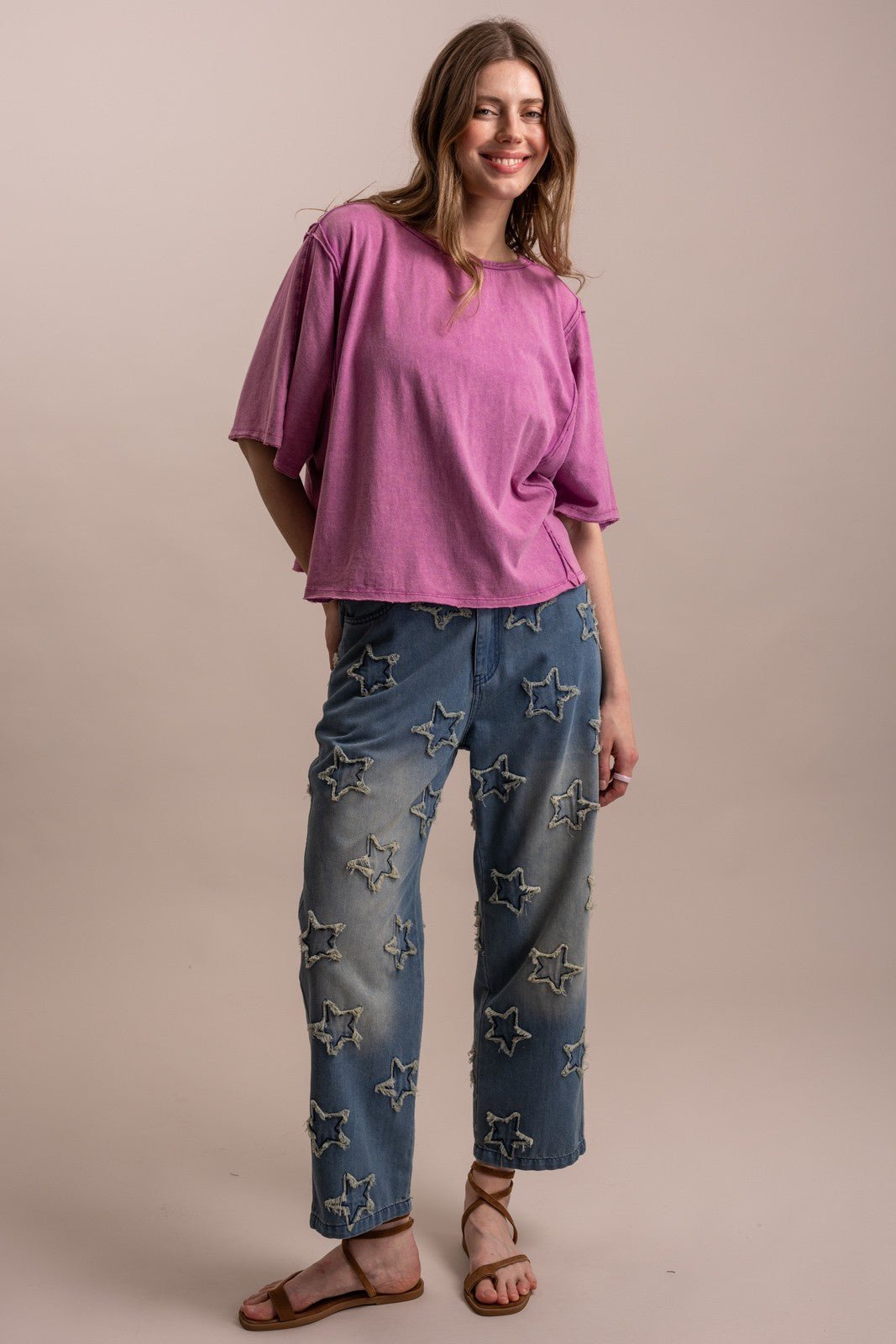 Little Star Patchwork Denim Pants - Boho Wanderlust Boutique Blue Velvet