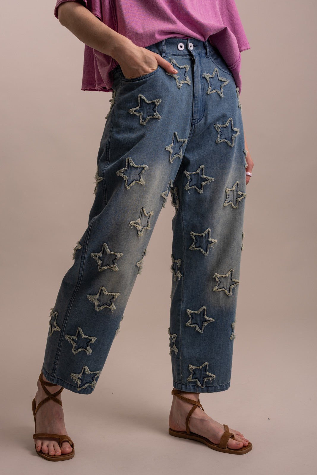 Little Star Patchwork Denim Pants - Boho Wanderlust Boutique Blue Velvet