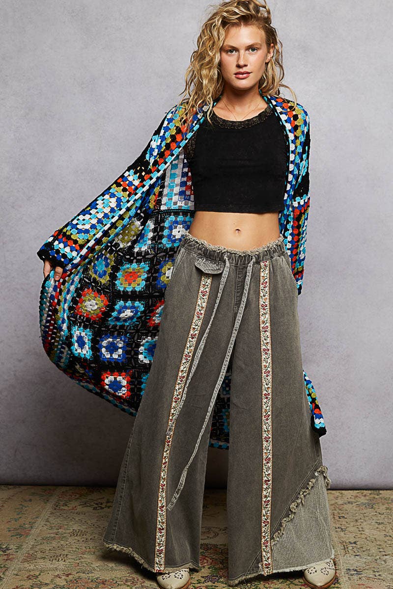 Long sleeve various colors crochet cardigan: BLACK MULTI / Os - ivyandlavyboutique Pol Clothing