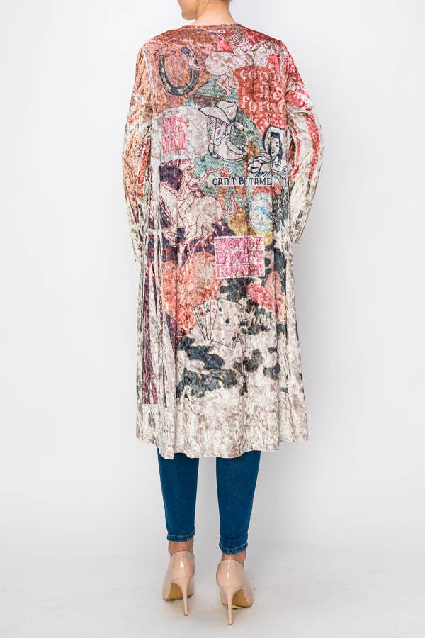 LONG VELVET DUSTER CARDIGAN Howdy - ivyandlavyboutique Origami Apparel ~ Lace and Crochet inspired