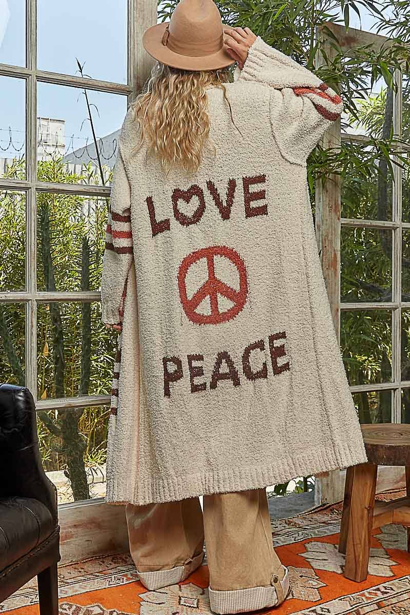 LOVE letter printed peace solid Berber sweater cardigan - ivyandlavyboutique Pol Clothing